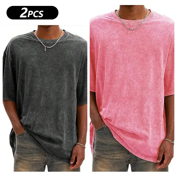 Men's Heavyweight Cotton Retro Short-Sleeve T-Shirt - Streetwear Casual Top, Skin-Friendly, Breathable, Comfortable Plain Menswear for Daily Wear, Shortsleeve