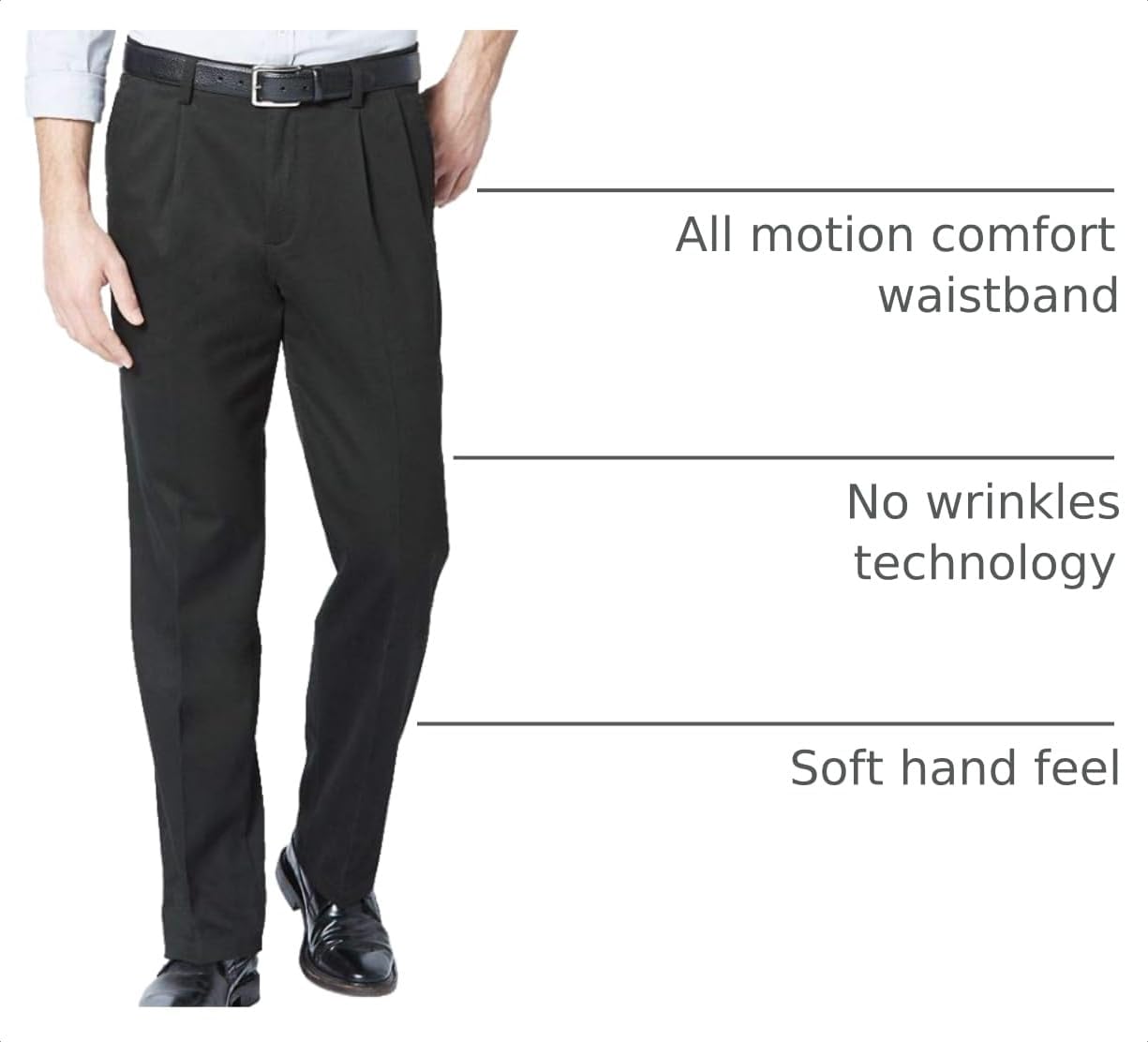Dockers Men's Classic Fit Easy Khaki Pants-Pleated (Standard and Big & Tall), Black, 48W x 32L