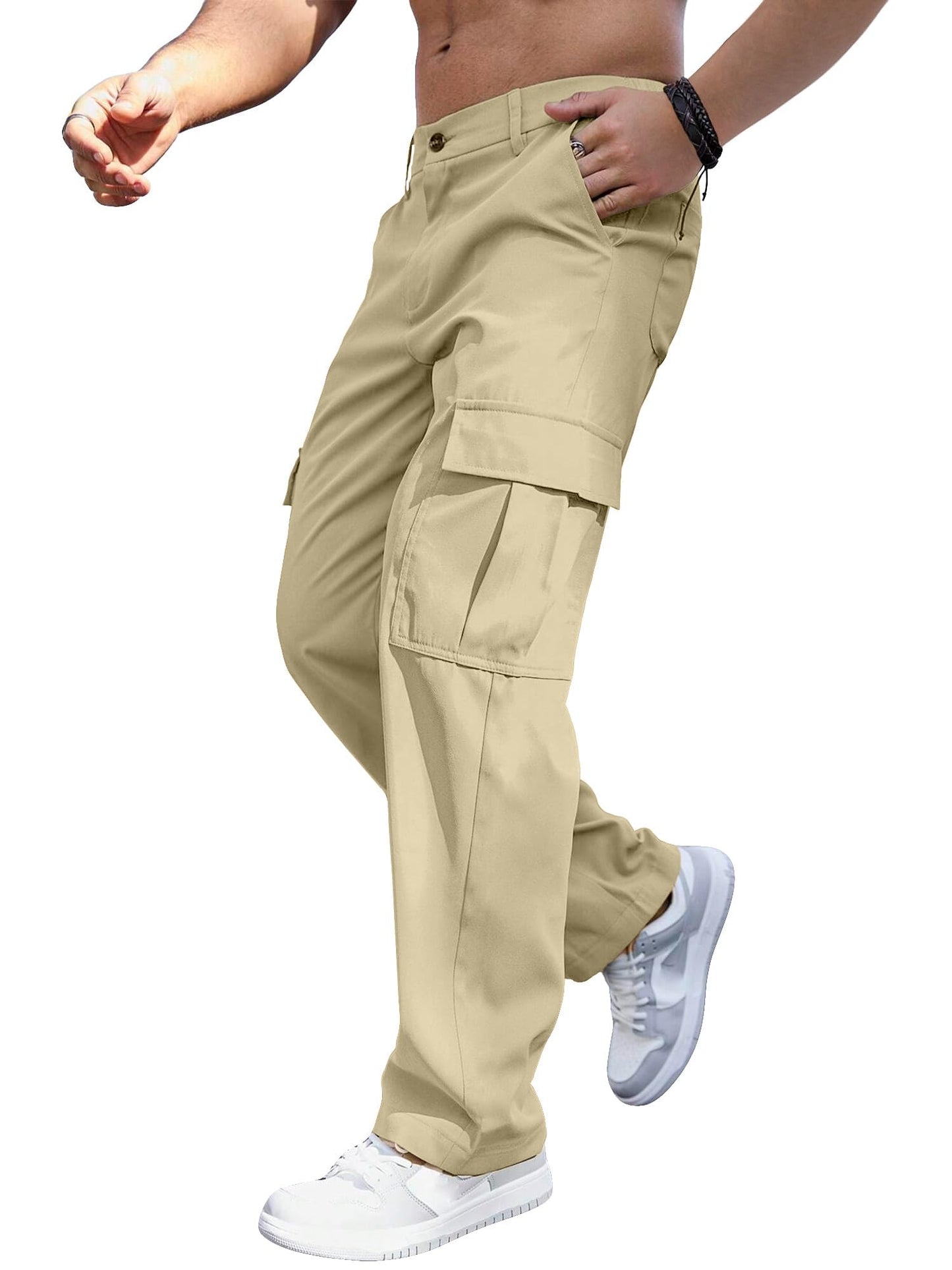 Comdecevis Men's Casual Cargo Pants Relaxed Fit Work Pants | Straight leg, elastic waist, 6 utility pockets, lightweight & breathable, zipper fly with button, ideal for casual work