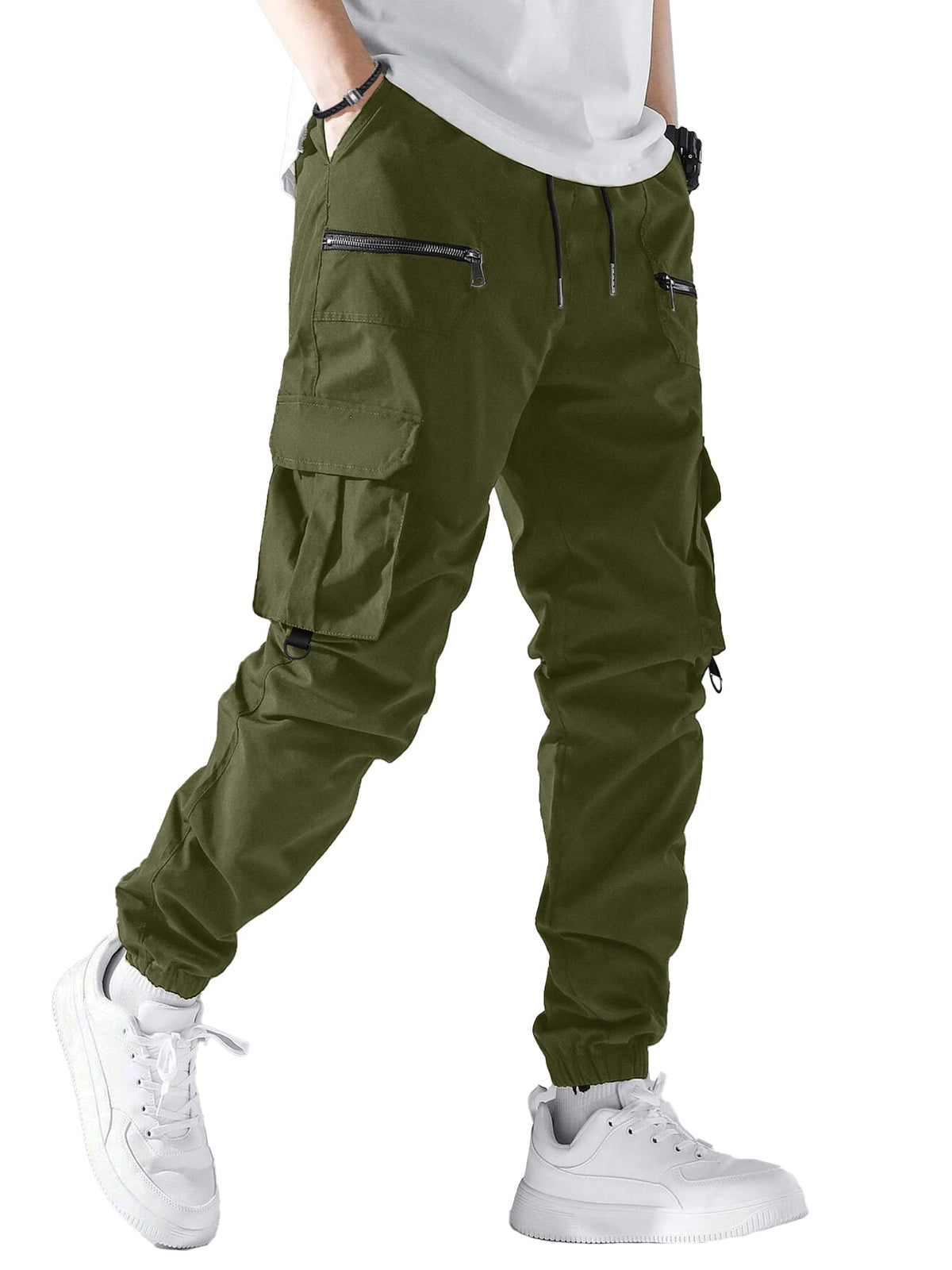 PLEPAN Men's Casual Cargo Pants Elastic Waist Drawstring Joggers Pants | Elastic Waist Drawstring, Multi Pockets, Breathable, Tapered Leg, Versatile for Sports & Daily