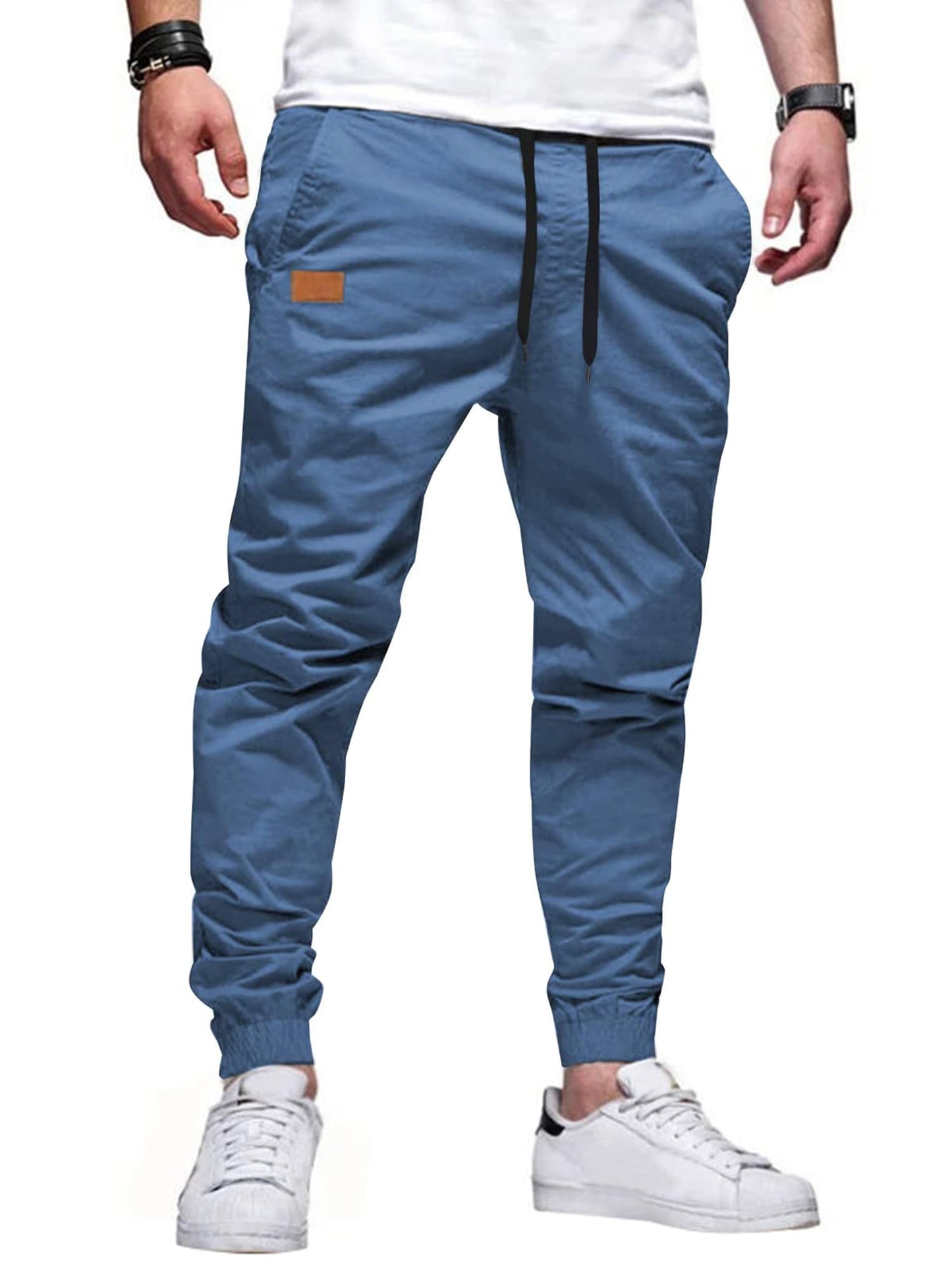 PLEPAN Mens Cotton Casual Cargo Joggers with 4 Pockets | Elastic Waist Drawstring, Track Jogging Sweatpants, Hiking,Outdoor, Comfortable
