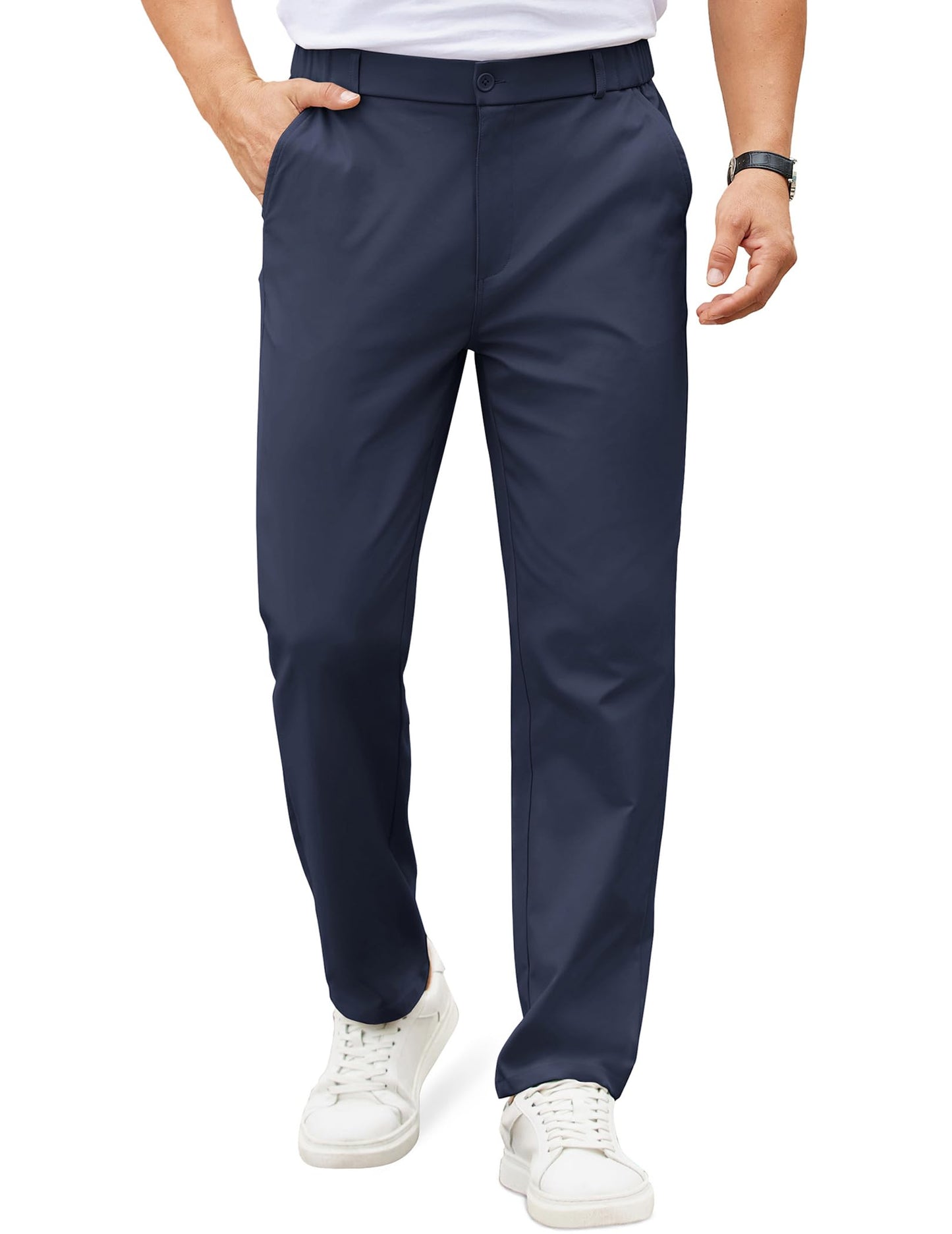 COOFANDY Mens Casual Chino Pants Elastic Waist Classic-Fit Dress Slacks | Hybrid Waistband, Flat Front, Lightweight, Stretchy, Comfortable, Straight Leg, Business Casual Trousers