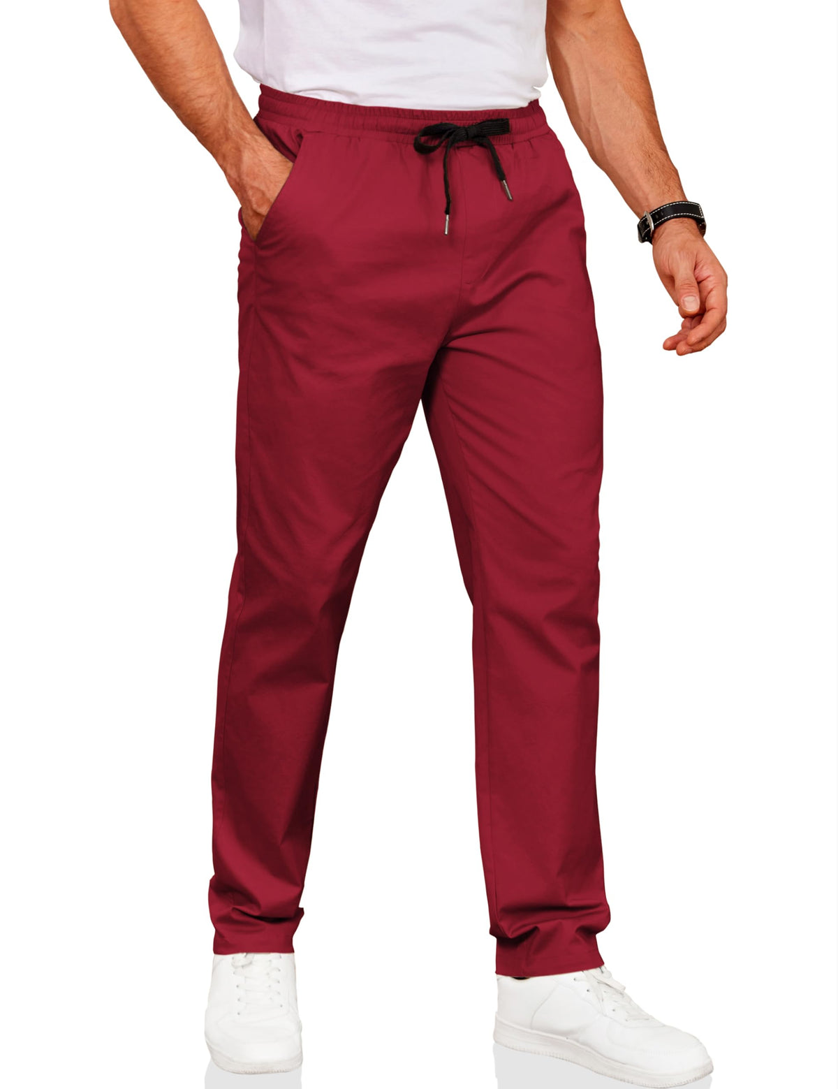 COOFANDY Men's Drawstring Casual Pants Cotton Twill Elastic Waist Chino Pants