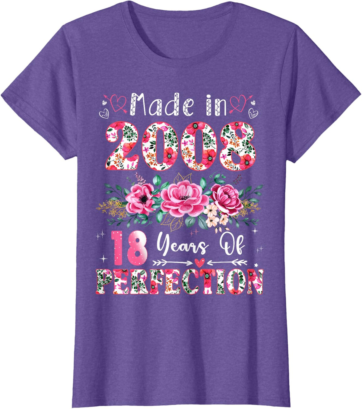 18 Year Old Made in 2008 Floral 18th Birthday Women T-Shirt