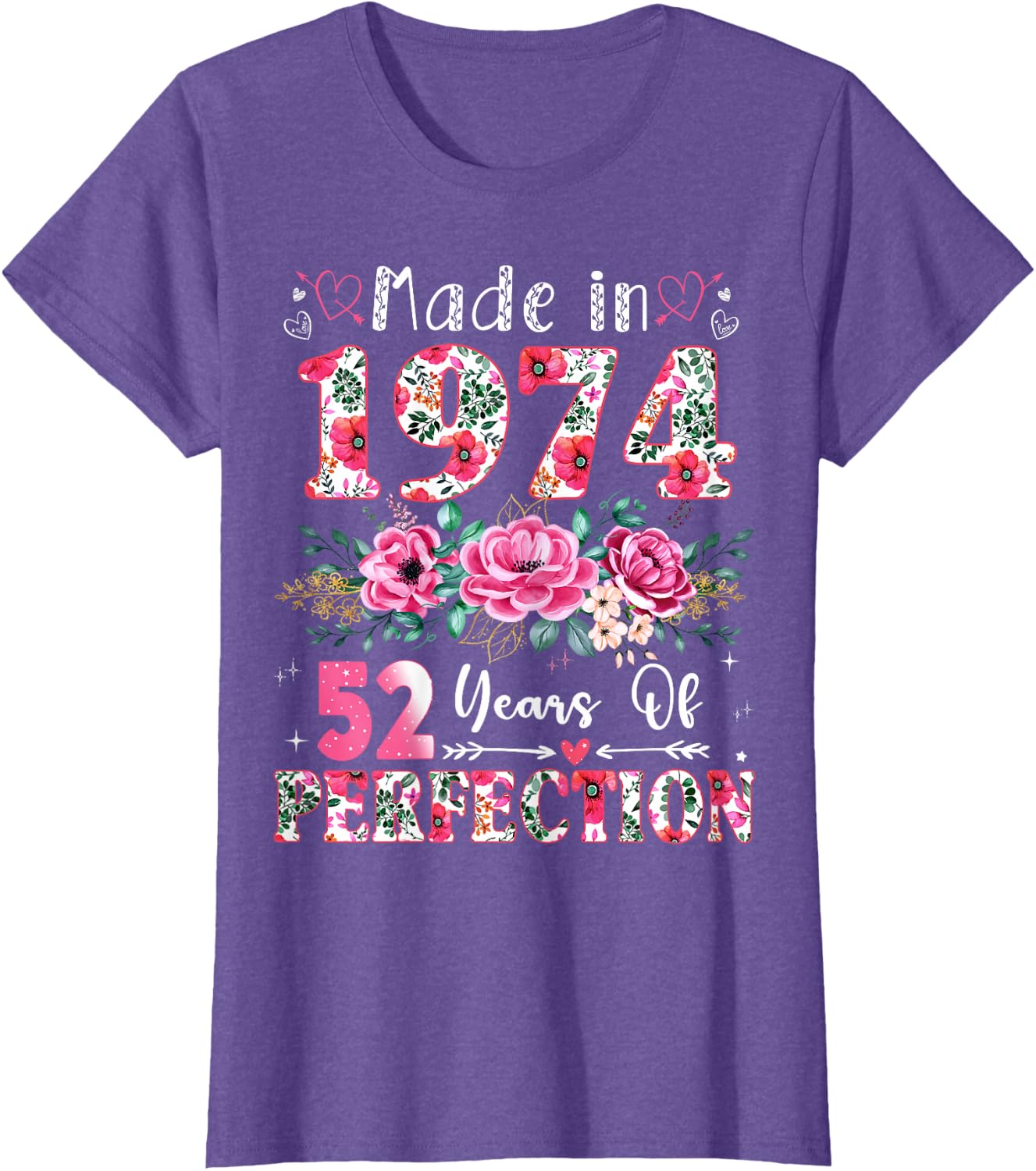 52 Year Old Made in 1974 Floral 52th Birthday Women T-Shirt