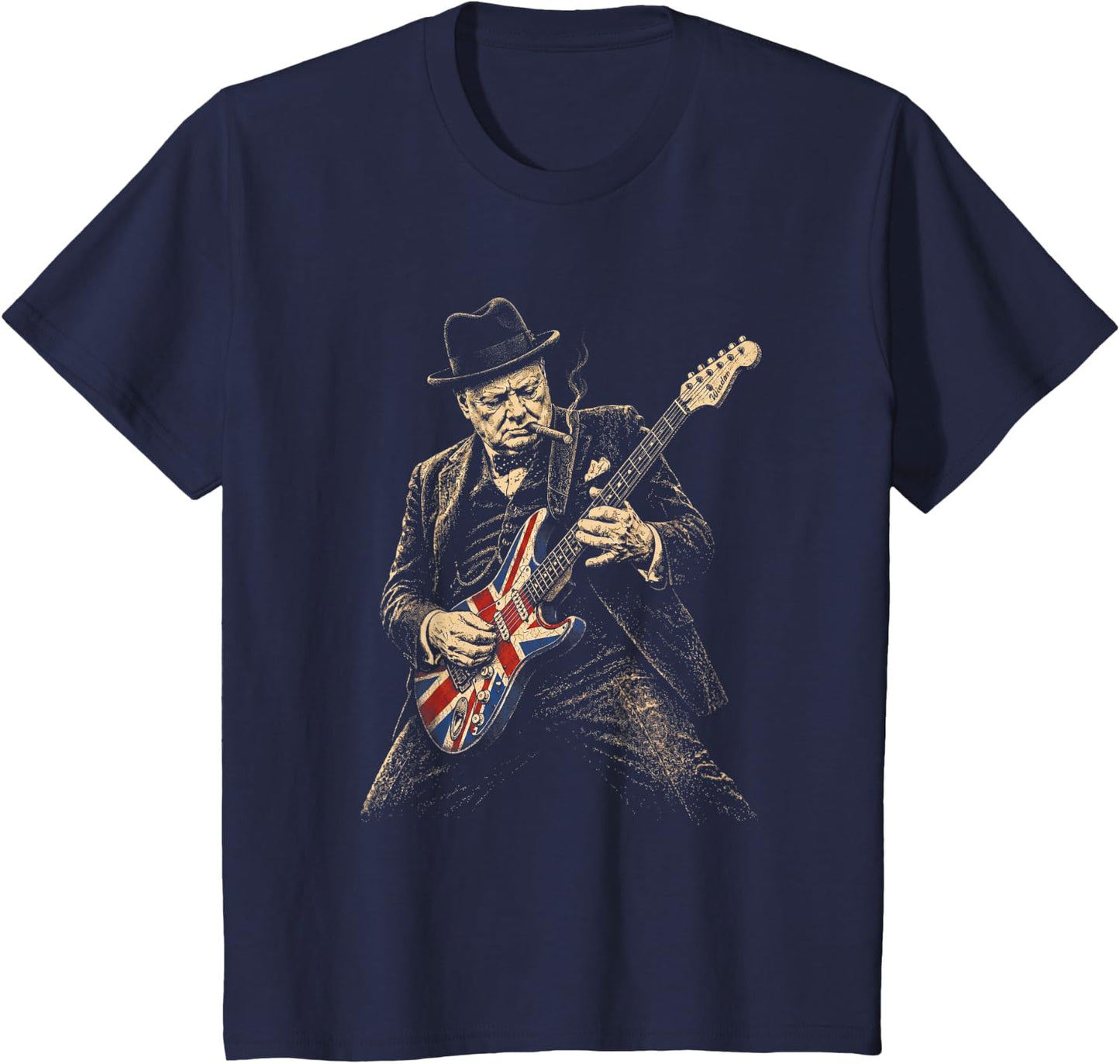 Winston Churchill Playing Guitar Rocker Humor Vintage T-Shirt