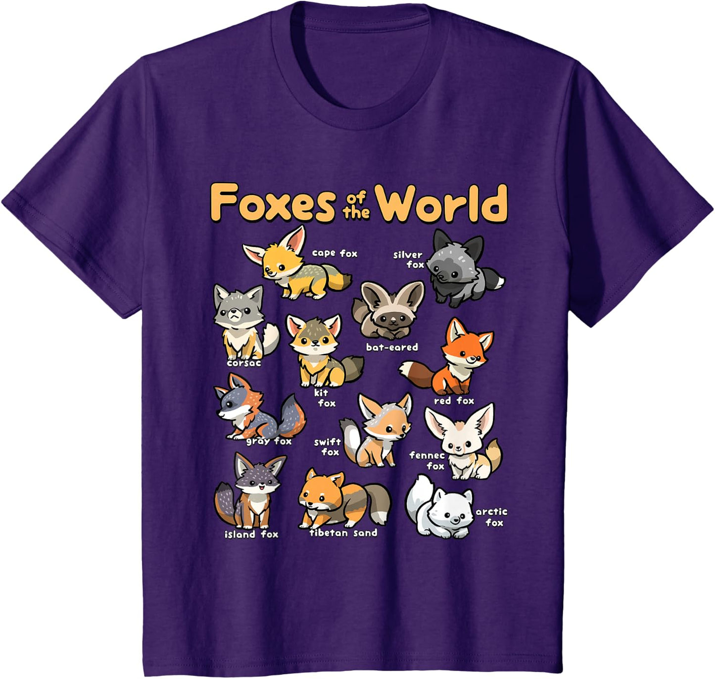 Kawaii Fox Animals of the World Educational Animal Fox Lover T-Shirt