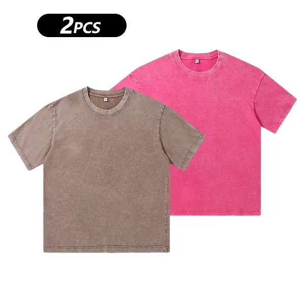 Men's pure cotton T-shirt washed retro loose solid color short sleeved top fabric skin friendly, breathable and comfortable daily casual versatile street T-shirt
