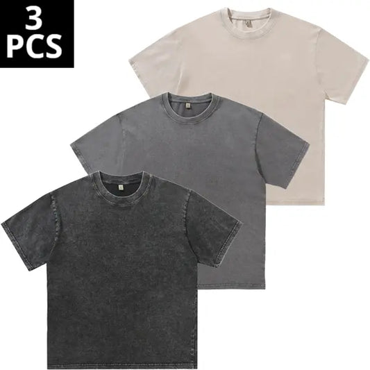 3 Pack Oversized Tshirts for Men Gym Vintage Heavyweight T Shirts Cotton Workout Acid Wash Baggy Tees Crewneck Top t shirts for men men's t shirts Stylish Menswear t shirts for men men's t shirts funny t shirt Top,summerwins,father'sdaygifts