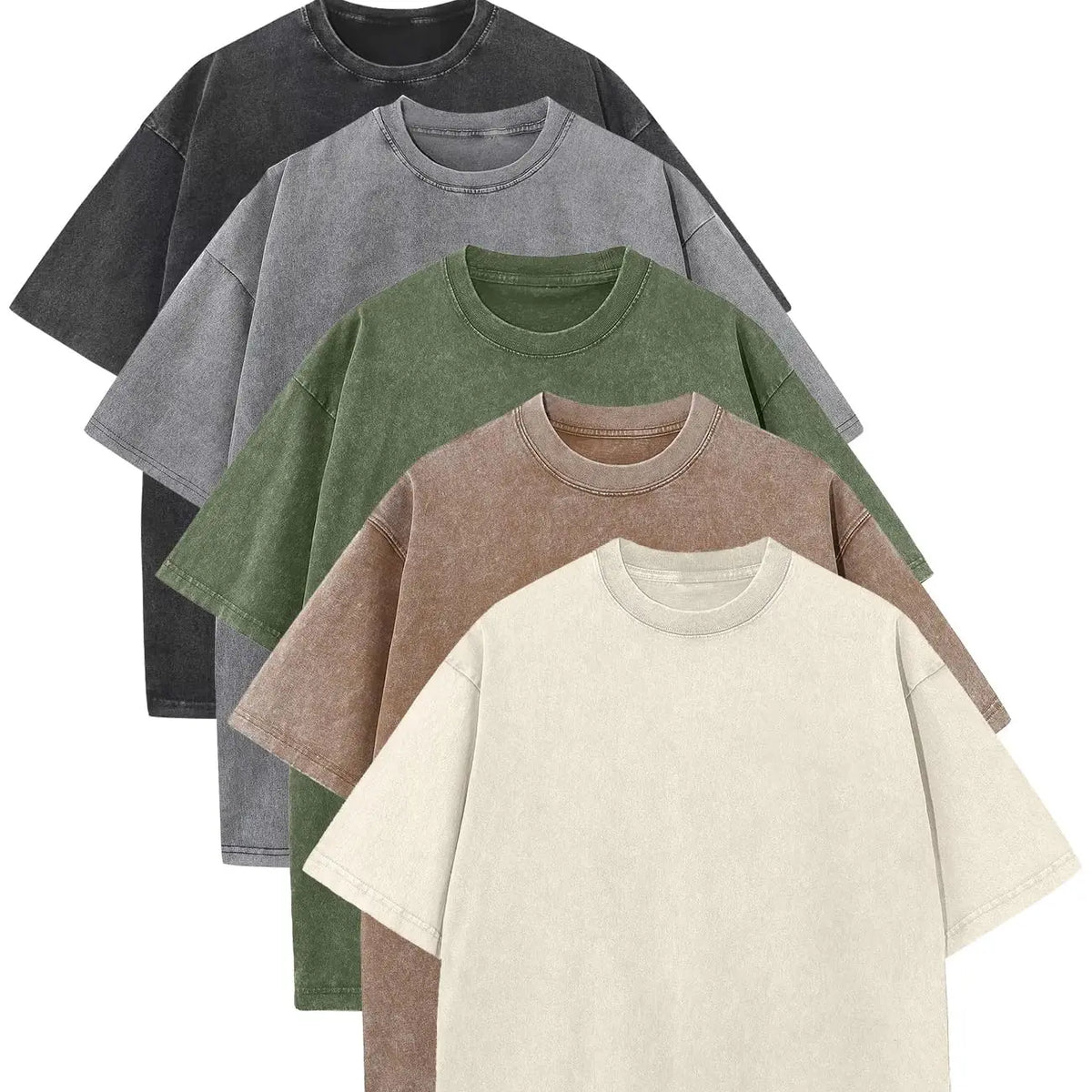Arssm 5 Pack Acid Wash Unisex Oversized Cotton T-Shirt Crew Neck Half Short Sleeve Summer Top Casual Loose Fit Solid Streetwear Comfortable Tees
