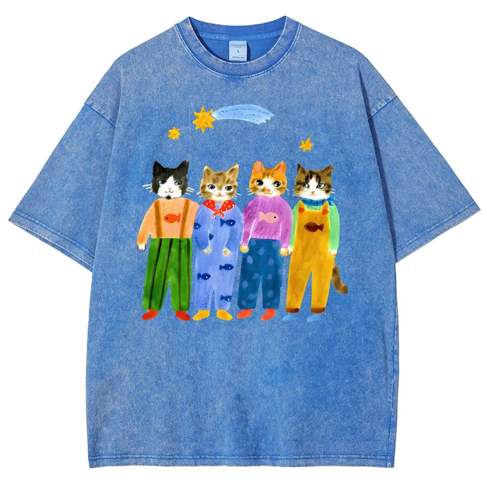 Retro Hand Painted Funny Cats In Overalls Graphic Vintage Tee 90s Graphic Tees Men's t Shirts Graphic Tee t Shirts Funny Graphic Tee Good Graphic Tees Men's Graphic Tees Streetwear Outfits Men Vacation Outfits Oversized Tshirt Men