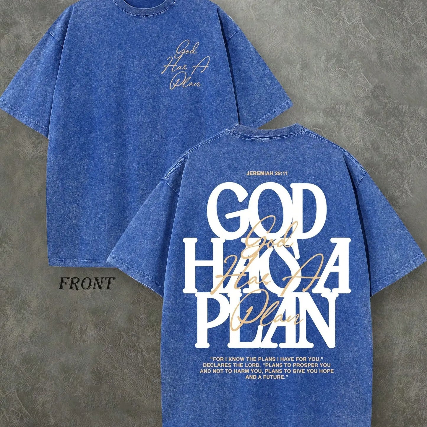 "God Has a Plan" Double-Sided Print Vintage Tee | 230gsm Heavyweight Washed Cotton Christian Streetwear, Unisex Wide-Shoulder Fit, High-Quality Casual Top for Men & Women