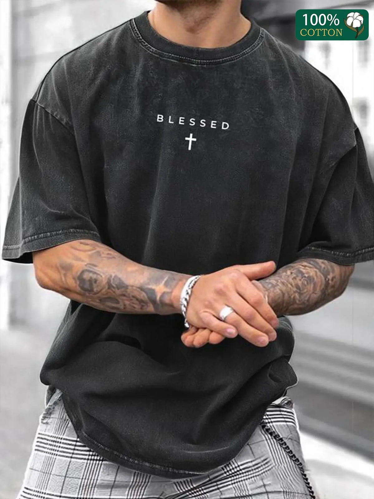 Men's Short Sleeve T-Shirt, Long, Graphic Print, American Vintage Washed Cotton, Street Dance Fashion, Streetwear, Casual Fit, Summer Wear, Fitted