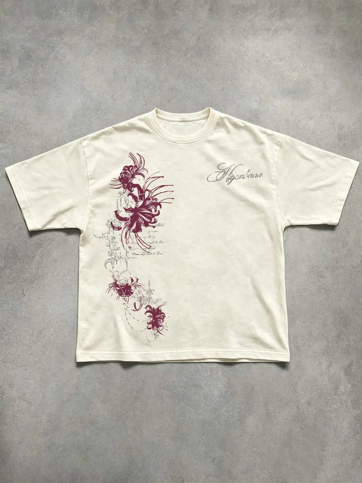 Unisex 100% Cotton Washed Vintage Spider Lily Print Oversized T-Shirt, Y2K Dark Gothic High-Street American Retro Streetwear Top, Casual