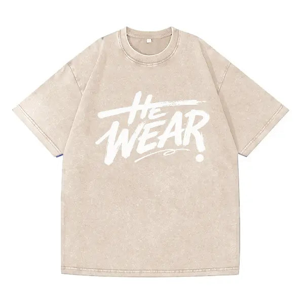 Men's Loose Fit Streetwear T-Shirt in Vintage Washed Cotton, Distressed Graffiti Print with Shortsleeve and Round Neck, Pure Cotton, Basic, Plain, Breathable Fabric