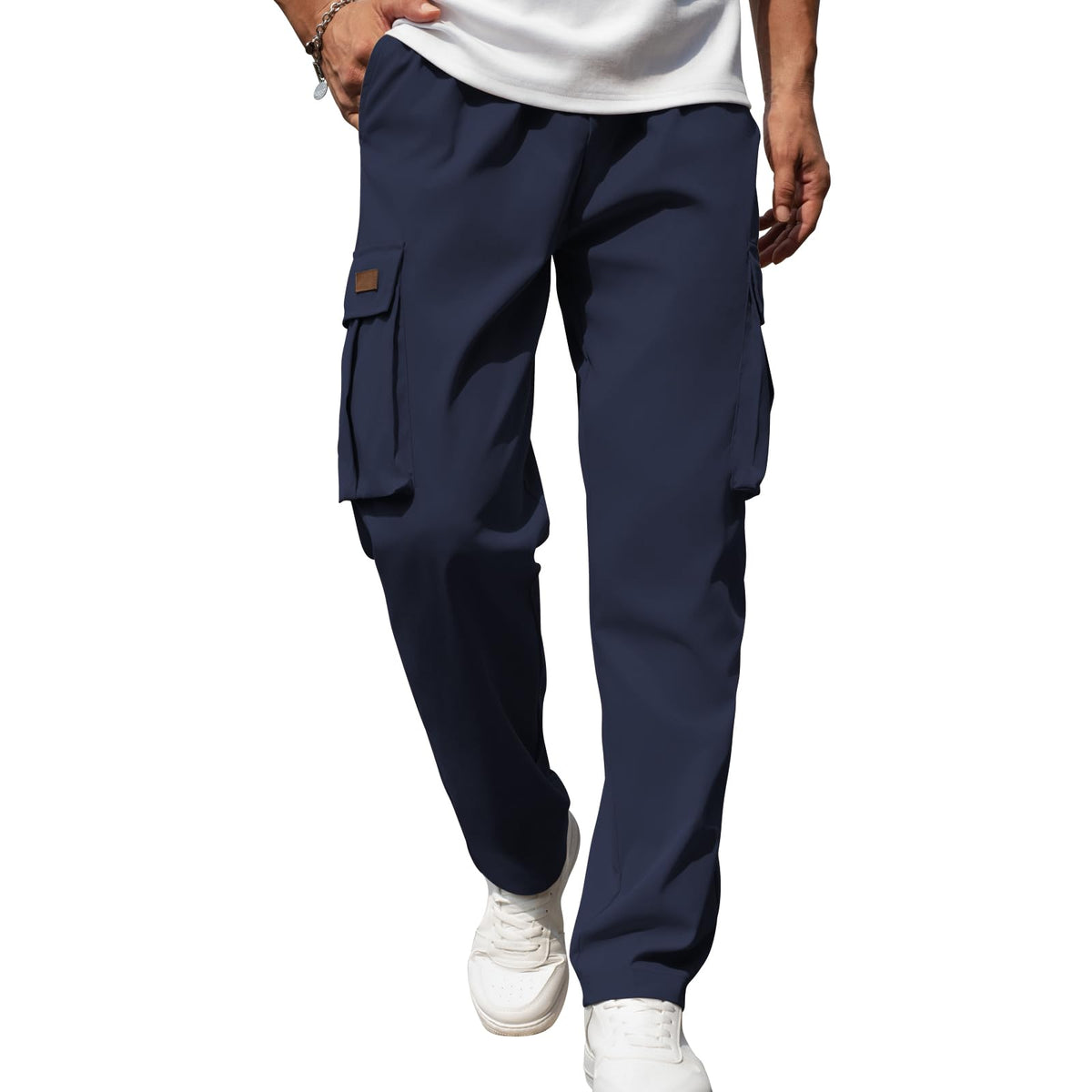 Mens Casual Cargo Pants Drawstring Elastic Waist Sweatpants for Men | Loose Fit Lightweight Tactical Pants with 4 Pockets Outdoor Hiking Athletic Joggers