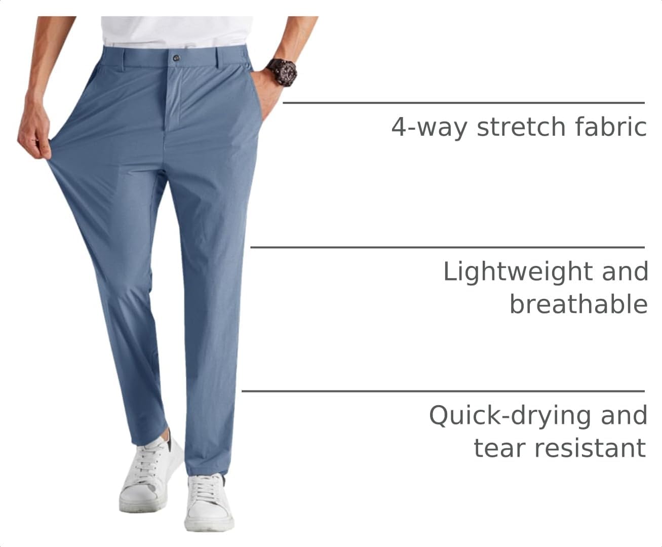 Runcati Mens Stretch Golf Pants Casual Dress Pants Work Trousers | Slim Fit, Quick Dry, Lightweight, Comfy, Slacks, Pockets, Elastic Waist, Tapered, Cropped, 30", 29", Chino