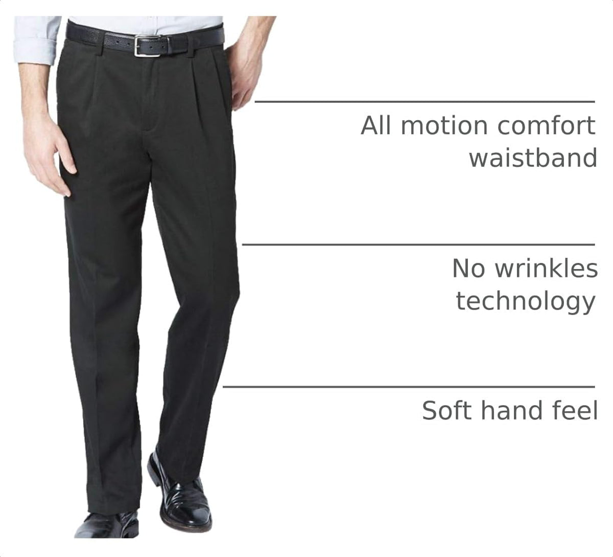 Dockers Men's Classic Fit Easy Khaki Pants-Pleated (Standard and Big & Tall), Black, 48W x 32L