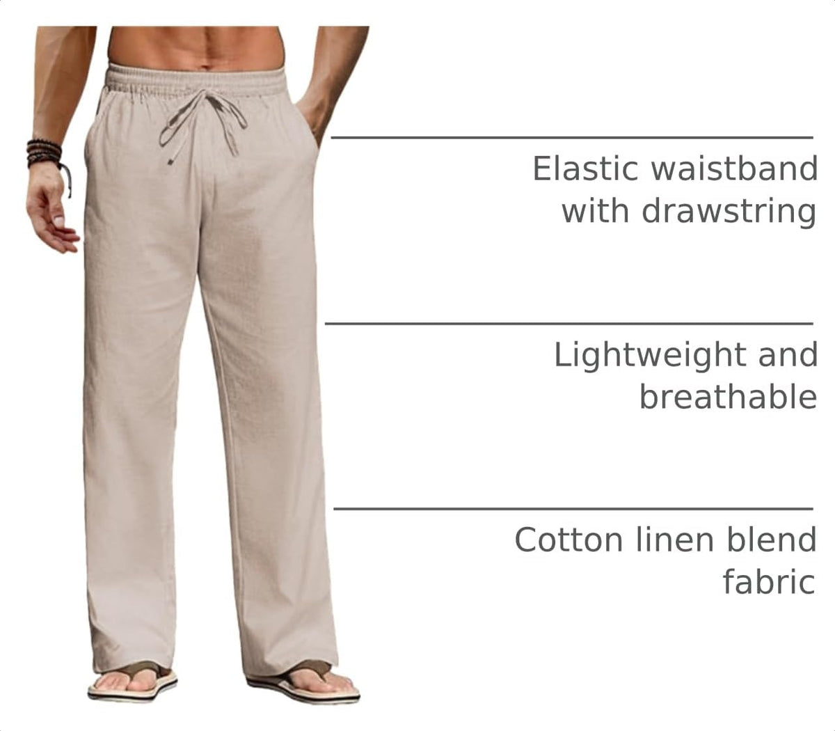 COOFANDY Men's Casual Linen Pants Loose Fit Elastic Waist Drawstring Lightweight Pant Summer Beach Trousers