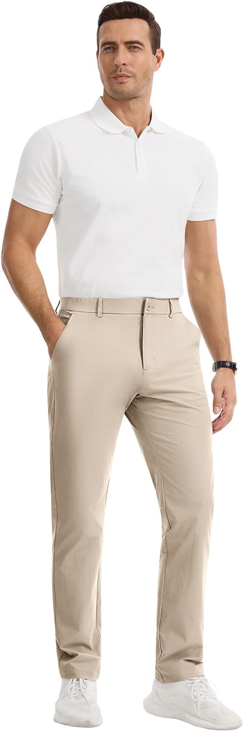 Runcati Mens Golf Pants Stretch Dress Work Pants Casual Slacks 30"/32"/34" | Slim Fit Chino, Tapered, Lightweight Fabric, Quick-Dry, 3 Functional Pockets, Straight Leg Trousers, Business Golf Wear