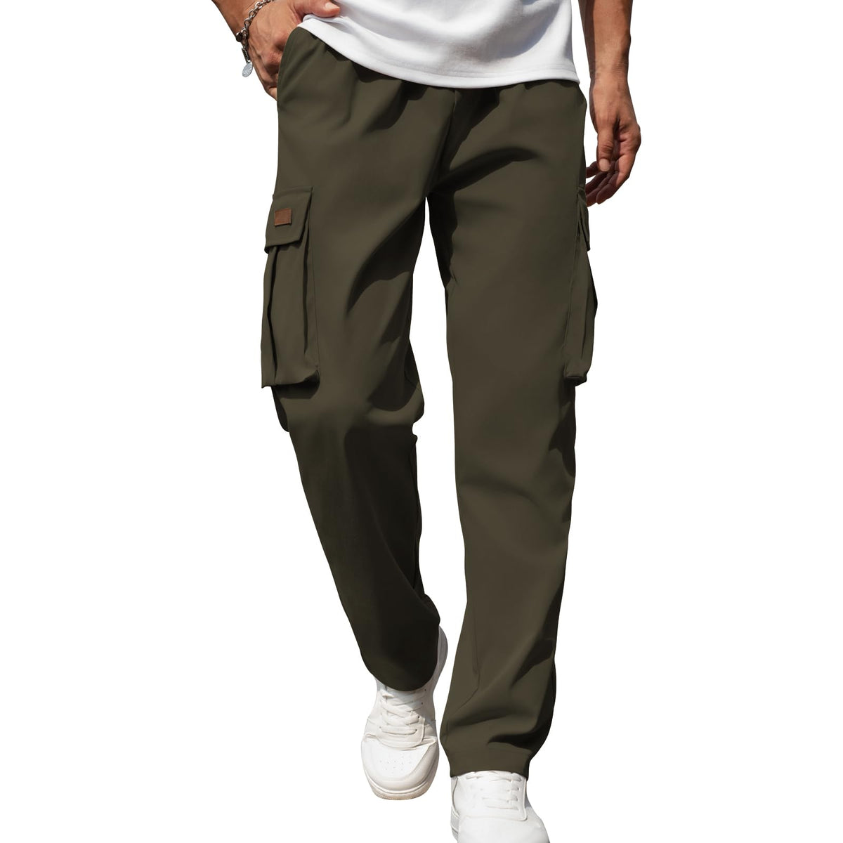 Mens Casual Cargo Pants Drawstring Elastic Waist Sweatpants for Men | Loose Fit Lightweight Tactical Pants with 4 Pockets Outdoor Hiking Athletic Joggers