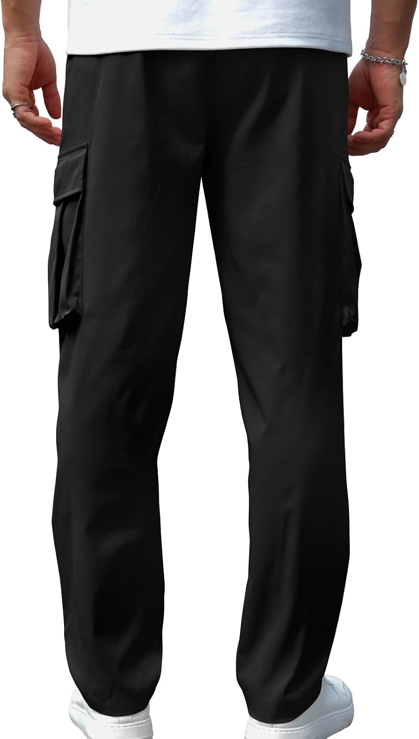 Mens Casual Cargo Pants Drawstring Elastic Waist Sweatpants for Men | Loose Fit Lightweight Tactical Pants with 4 Pockets Outdoor Hiking Athletic Joggers