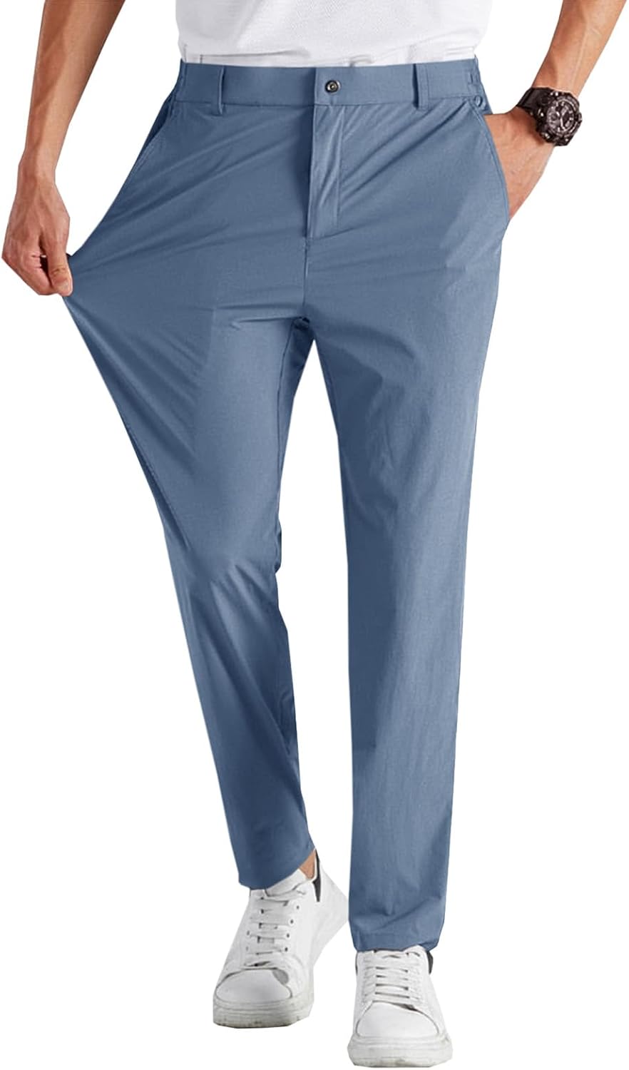 Runcati Mens Stretch Golf Pants Casual Dress Pants Work Trousers | Slim Fit, Quick Dry, Lightweight, Comfy, Slacks, Pockets, Elastic Waist, Tapered, Cropped, 30", 29", Chino
