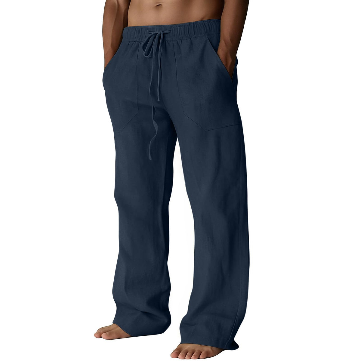 Puimentiua Cotton Linen Pants Men Casual Loose Fit Summer Beach Pants | Elastic Drawstring Waist Lightweight Lounge Pants, Wide Leg Baggy Yoga linen Sweatpants, Relaxed Fit, Side Pocket, Breathable