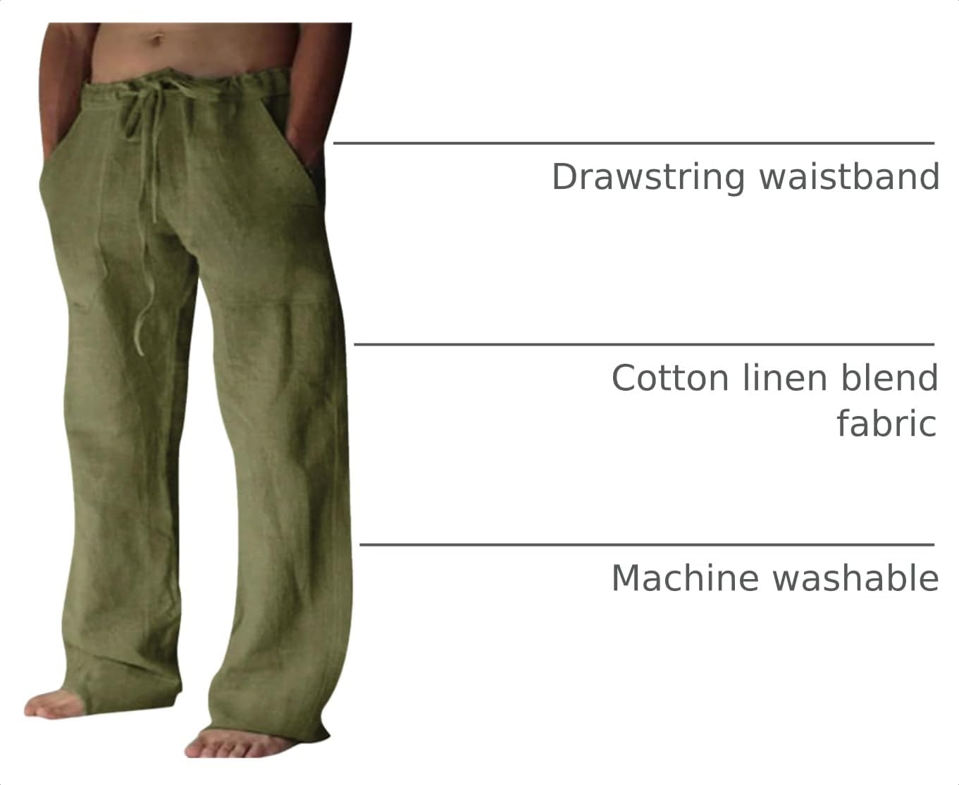 Puimentiua Cotton Linen Pants Men Casual Loose Fit Summer Beach Pants | Elastic Drawstring Waist Lightweight Lounge Pants, Wide Leg Baggy Yoga linen Sweatpants, Relaxed Fit, Side Pocket, Breathable