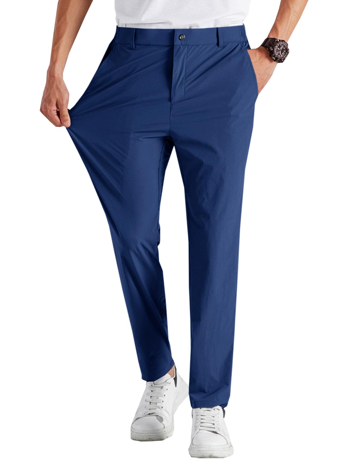 Runcati Mens Stretch Golf Pants Casual Dress Pants Work Trousers | Slim Fit, Quick Dry, Lightweight, Comfy, Slacks, Pockets, Elastic Waist, Tapered, Cropped, 30", 29", Chino