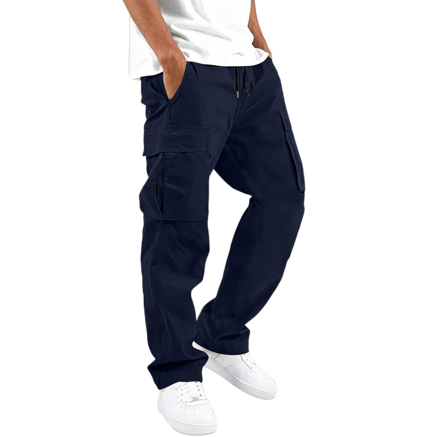 Mens Cargo Pants Casual Relaxed Fit Elastic Waist Hiking Cargo Work Pants | Drawstring Cargo Hiking Pants with Multi Pockets Straight Leg Athletic Pants for Outdoor Camping Fishing Workout Sweatpants