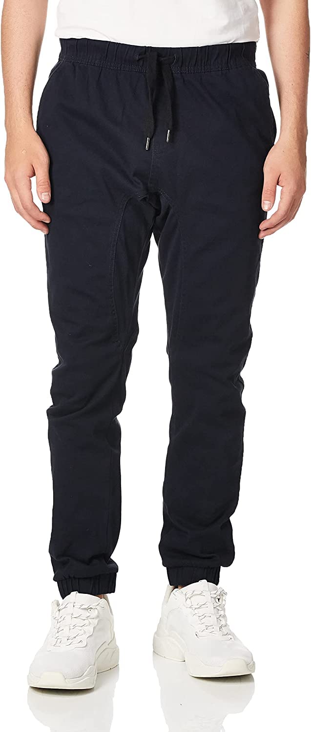WT02 Mens Jogger Pants in Basic Solid Colors and Stretch Twill Fabric