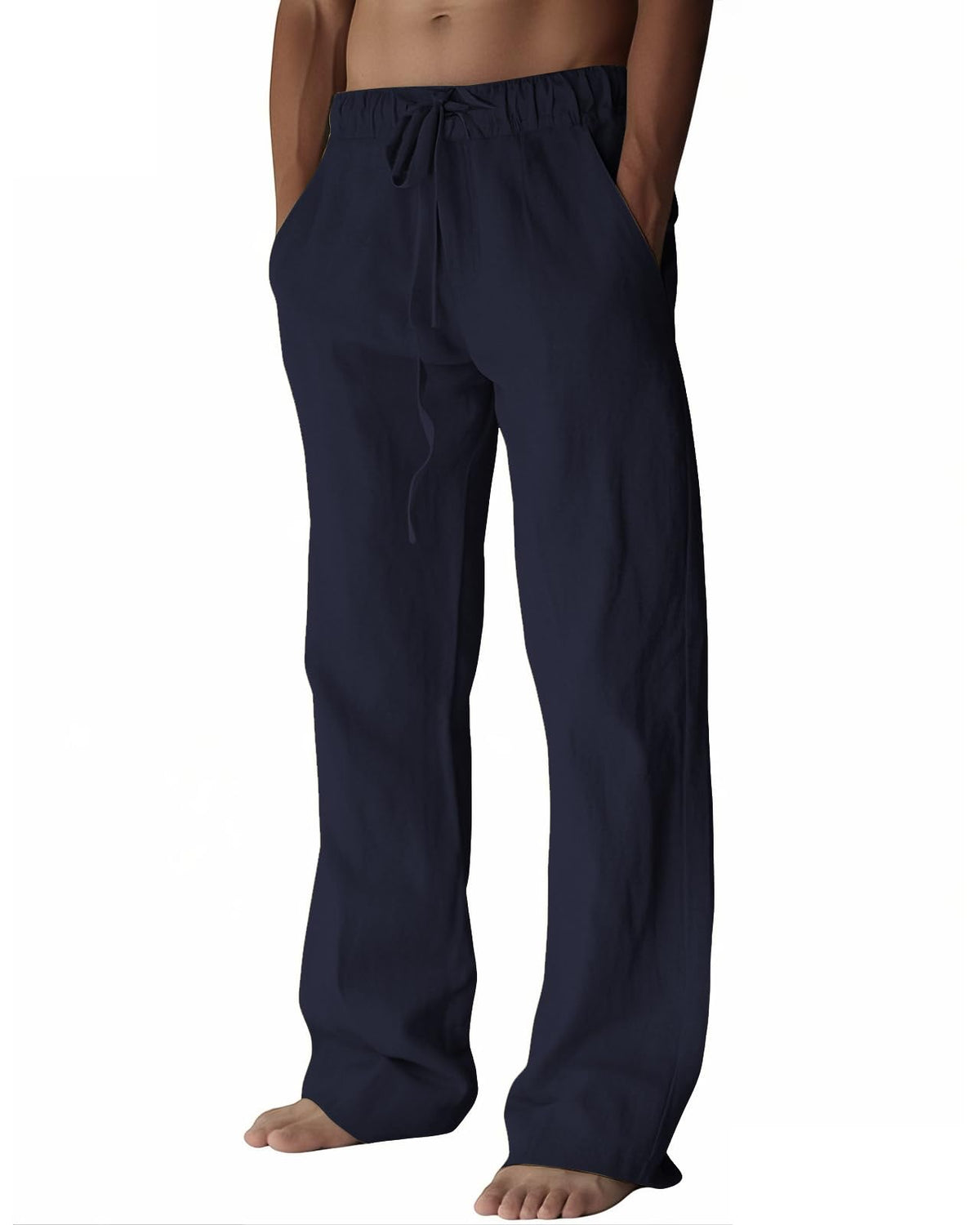 PIDOGYM Mens Cotton Linen Pants Beach Casual Pajama Pants with Pockets | Elastic Waist Drawstring, Lightweight, Wide Leg Loose Design, Vacation Summer Outfits, Baggy Dress Trousers, Yoga for Women