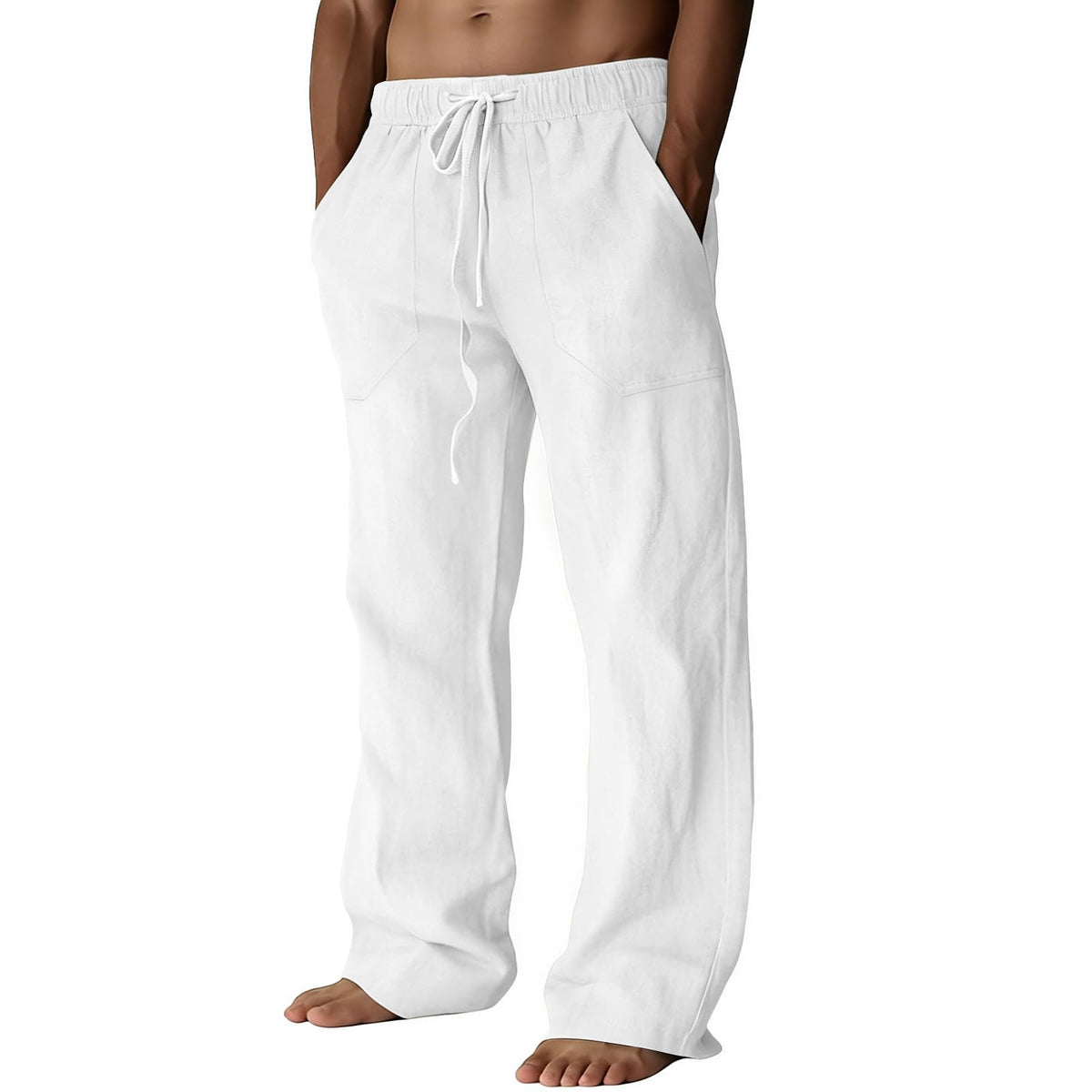 Puimentiua Cotton Linen Pants Men Casual Loose Fit Summer Beach Pants | Elastic Drawstring Waist Lightweight Lounge Pants, Wide Leg Baggy Yoga linen Sweatpants, Relaxed Fit, Side Pocket, Breathable