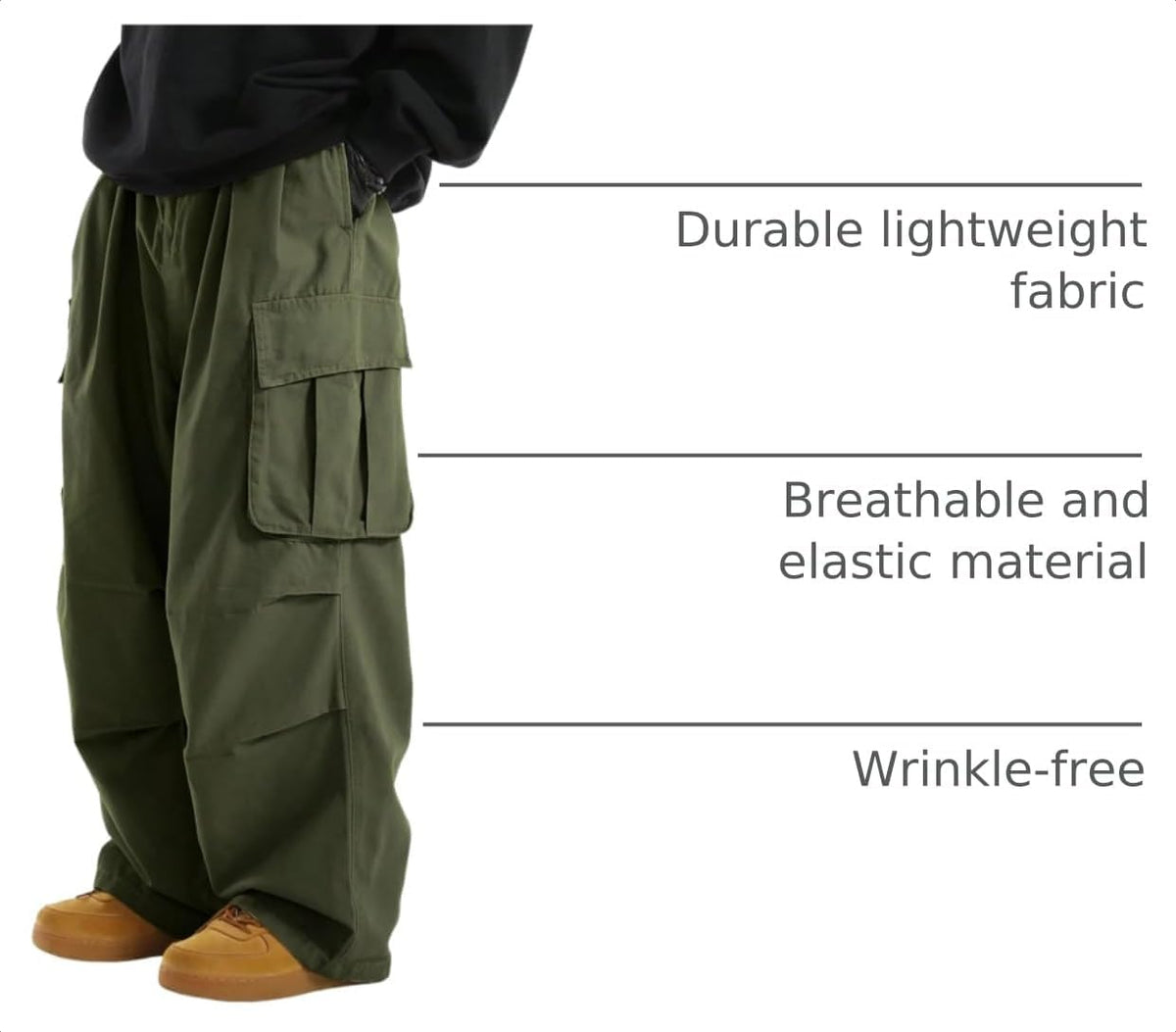 ZAFUL Men's Baggy Cargo Pants Drawstring Parachute Pant with Pockets | Wide Leg Pant,Y2k, Loose Fit, Joggers Hiking Pants, Hip Hop Pants, Flap Pockets, Streetwear