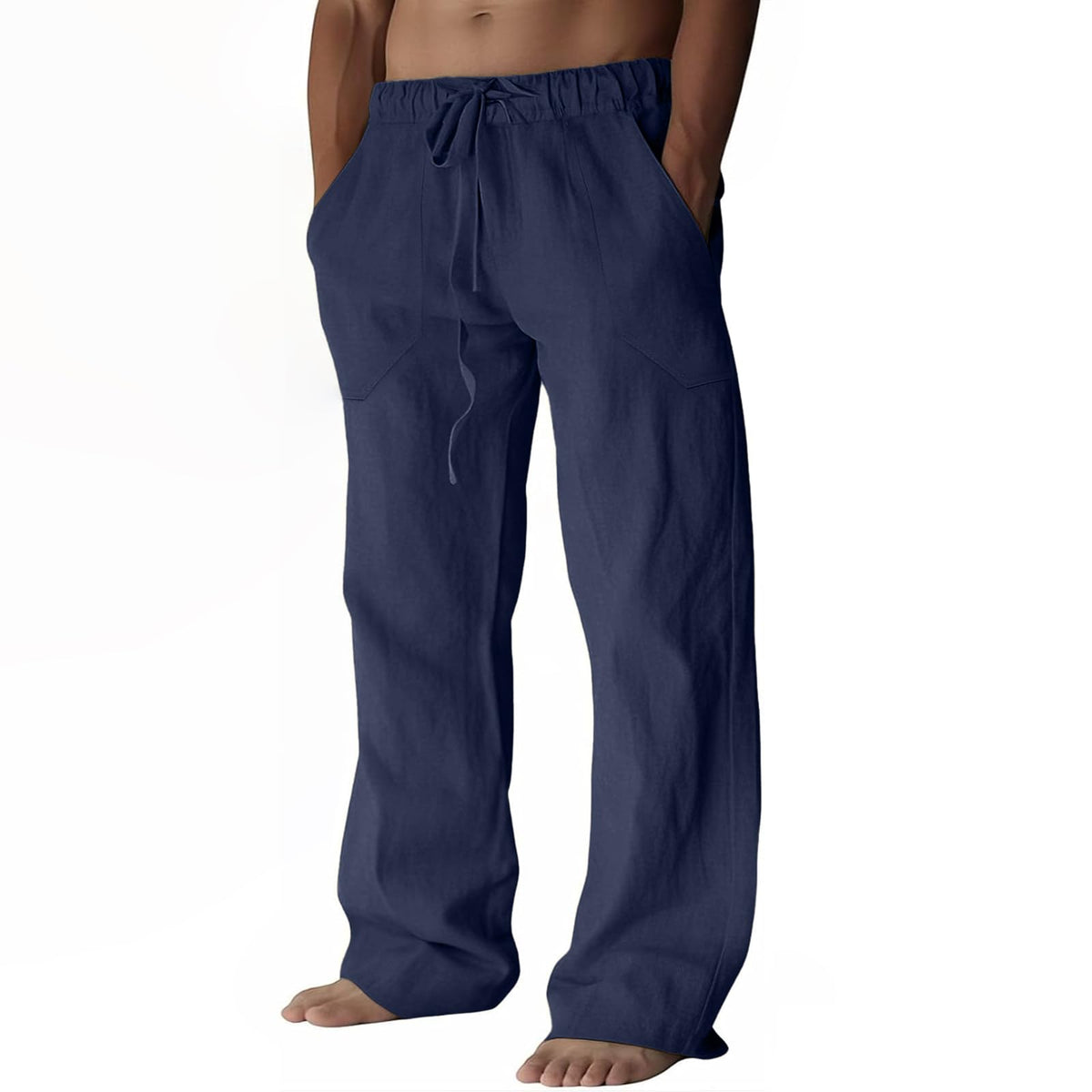 ZARLAN Breathable Men's Cotton Linen Pants Summer Beach Wide Leg | Casual Lightweight Loose Relaxed Fit Elastic Drawstring Waist Soft Cozy Trousers for Men