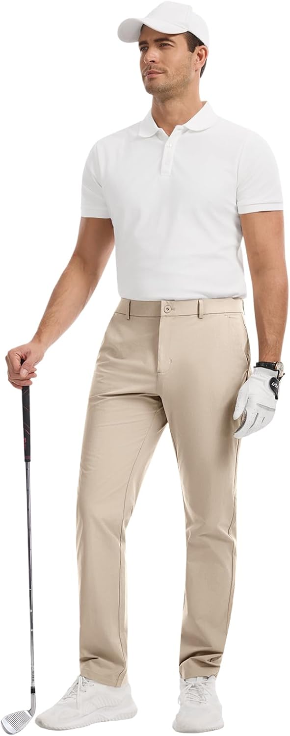 Runcati Mens Golf Pants Stretch Dress Work Pants Casual Slacks 30"/32"/34" | Slim Fit Chino, Tapered, Lightweight Fabric, Quick-Dry, 3 Functional Pockets, Straight Leg Trousers, Business Golf Wear