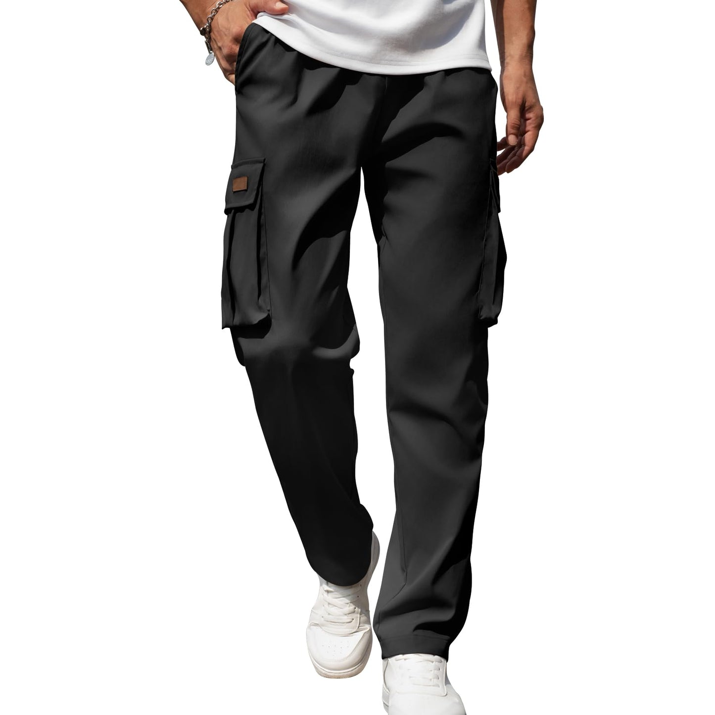 Mens Casual Cargo Pants Drawstring Elastic Waist Sweatpants for Men | Loose Fit Lightweight Tactical Pants with 4 Pockets Outdoor Hiking Athletic Joggers