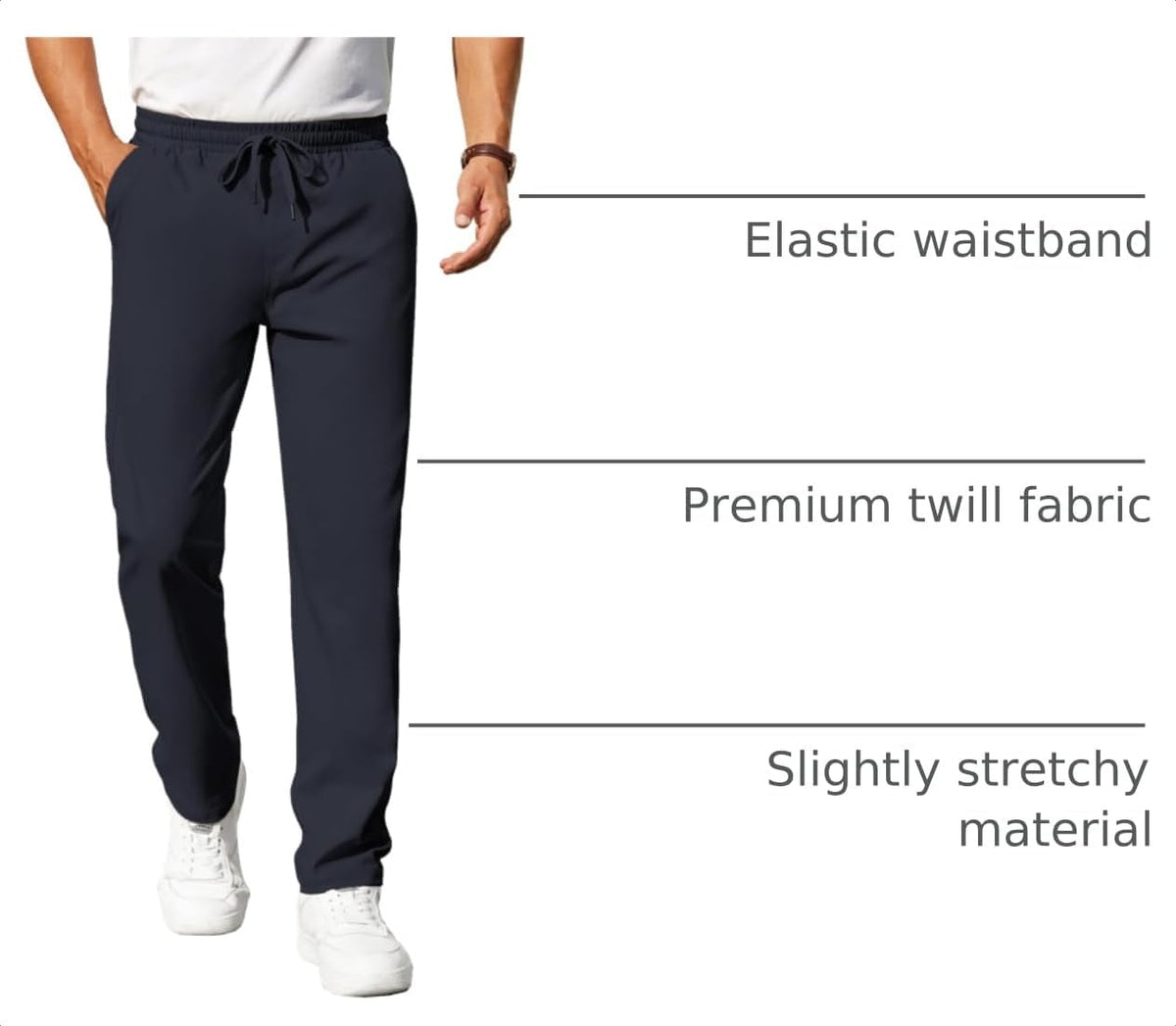 COOFANDY Mens Casual Pants Elastic Waist Chino Pants Lightweight Drawstring Pants with Pockets