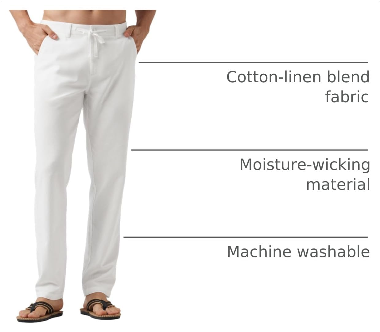 Willit Men's Linen Pants Casual with Pockets 29" 30" 32" | Linen Dress Pants, Drawstring, Beach Summer Travel, Lightweight Trousers