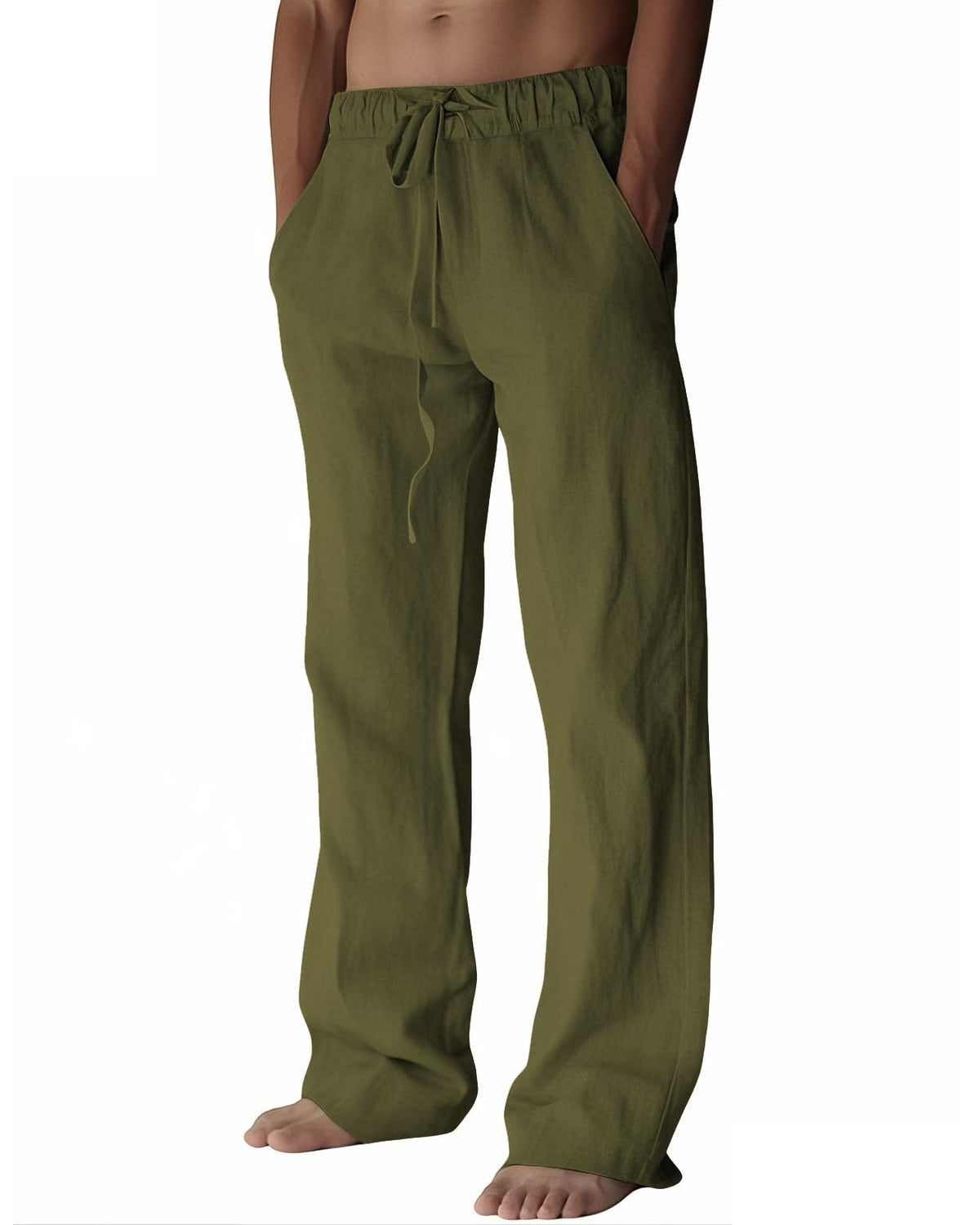 PIDOGYM Mens Cotton Linen Pants Beach Casual Pajama Pants with Pockets | Elastic Waist Drawstring, Lightweight, Wide Leg Loose Design, Vacation Summer Outfits, Baggy Dress Trousers, Yoga for Women