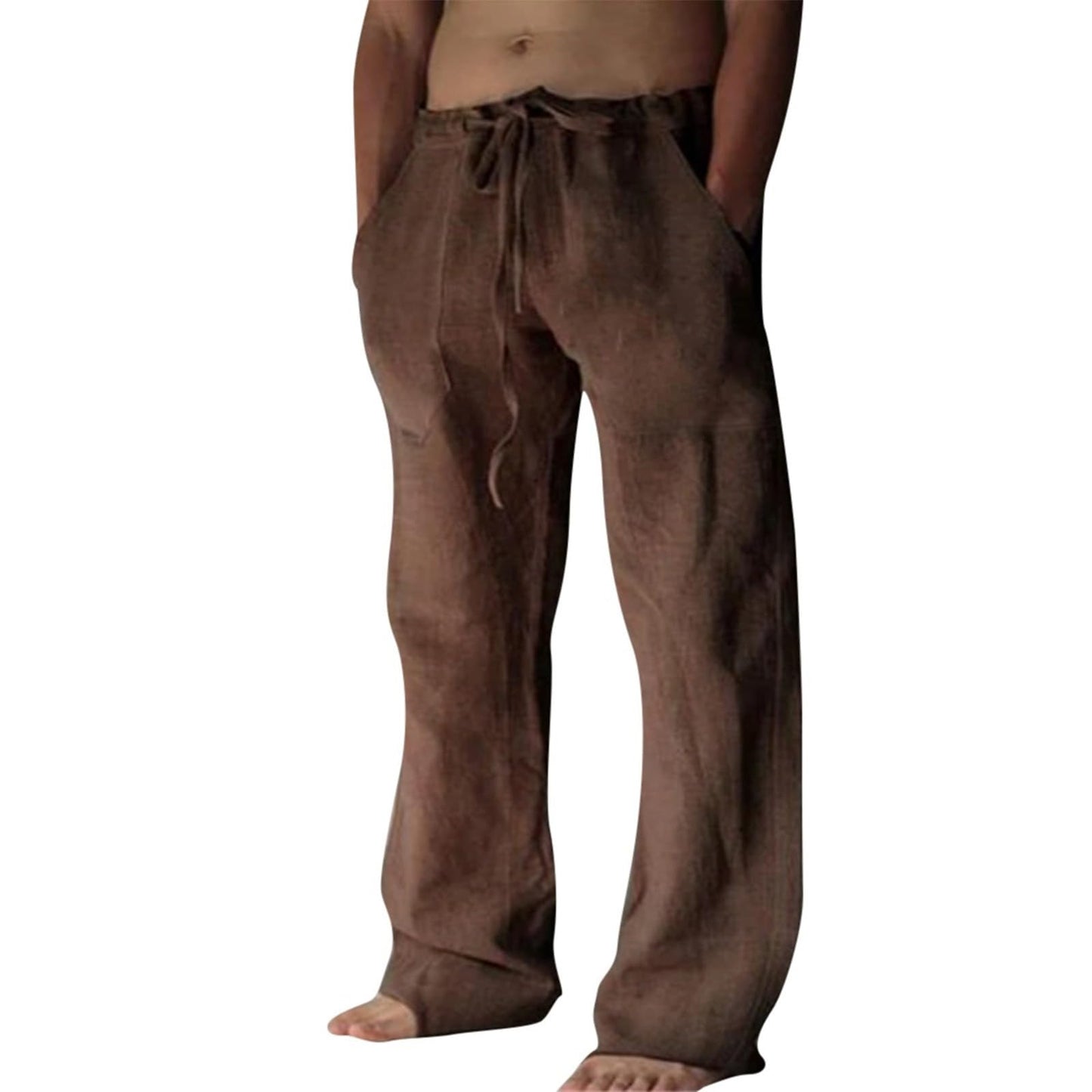 Puimentiua Cotton Linen Pants Men Casual Loose Fit Summer Beach Pants | Elastic Drawstring Waist Lightweight Lounge Pants, Wide Leg Baggy Yoga linen Sweatpants, Relaxed Fit, Side Pocket, Breathable