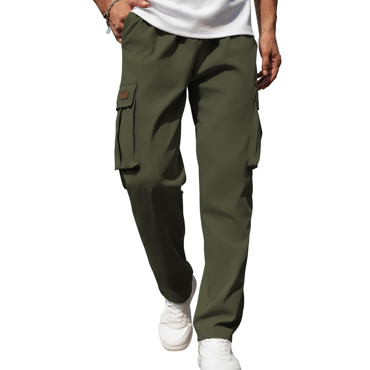 Mens Casual Cargo Pants Drawstring Elastic Waist Sweatpants for Men | Loose Fit Lightweight Tactical Pants with 4 Pockets Outdoor Hiking Athletic Joggers