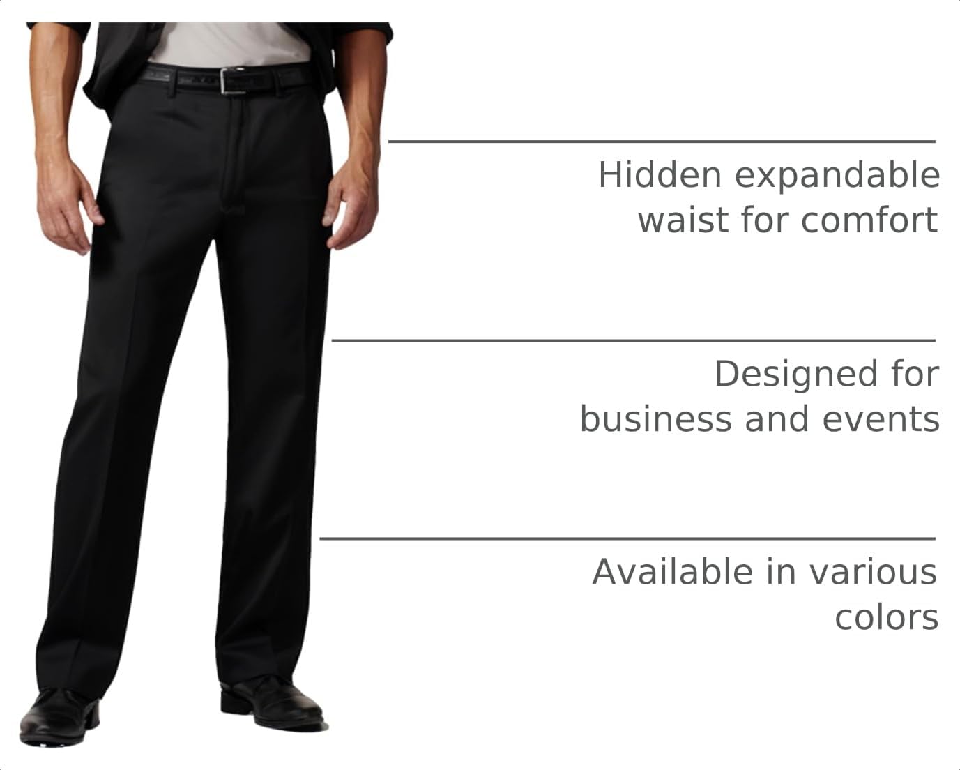 Men's Cozy Hidden Expandable Waist Dress Pants | Premium Stretch Texture Weave Work to Weekend Pants