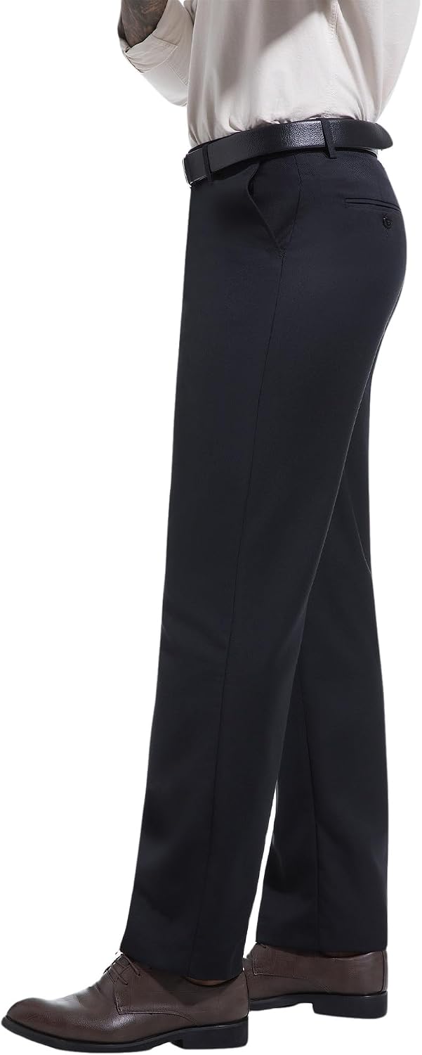 Mens Dress Pants Classic Fit Wrinkle-Free Expandable Waist Slacks | Breathable Fabric, Work Business Office, Flat Front, 4 Pockets, Machine Washable