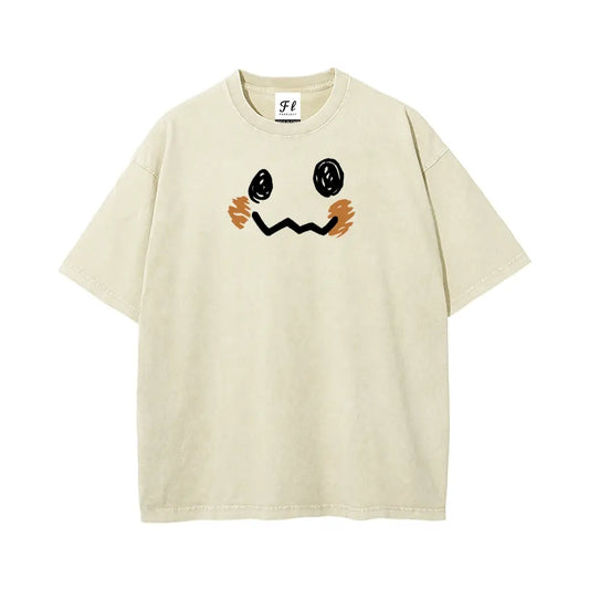"Monsters" Retro Vintage Graphic Tee, Unisex Oversized Batik Cotton Mimikyu T-Shirt for Men, Super Soft Pre-Shrunk Male Clothing, Casual Streetwear, Mens Gifts