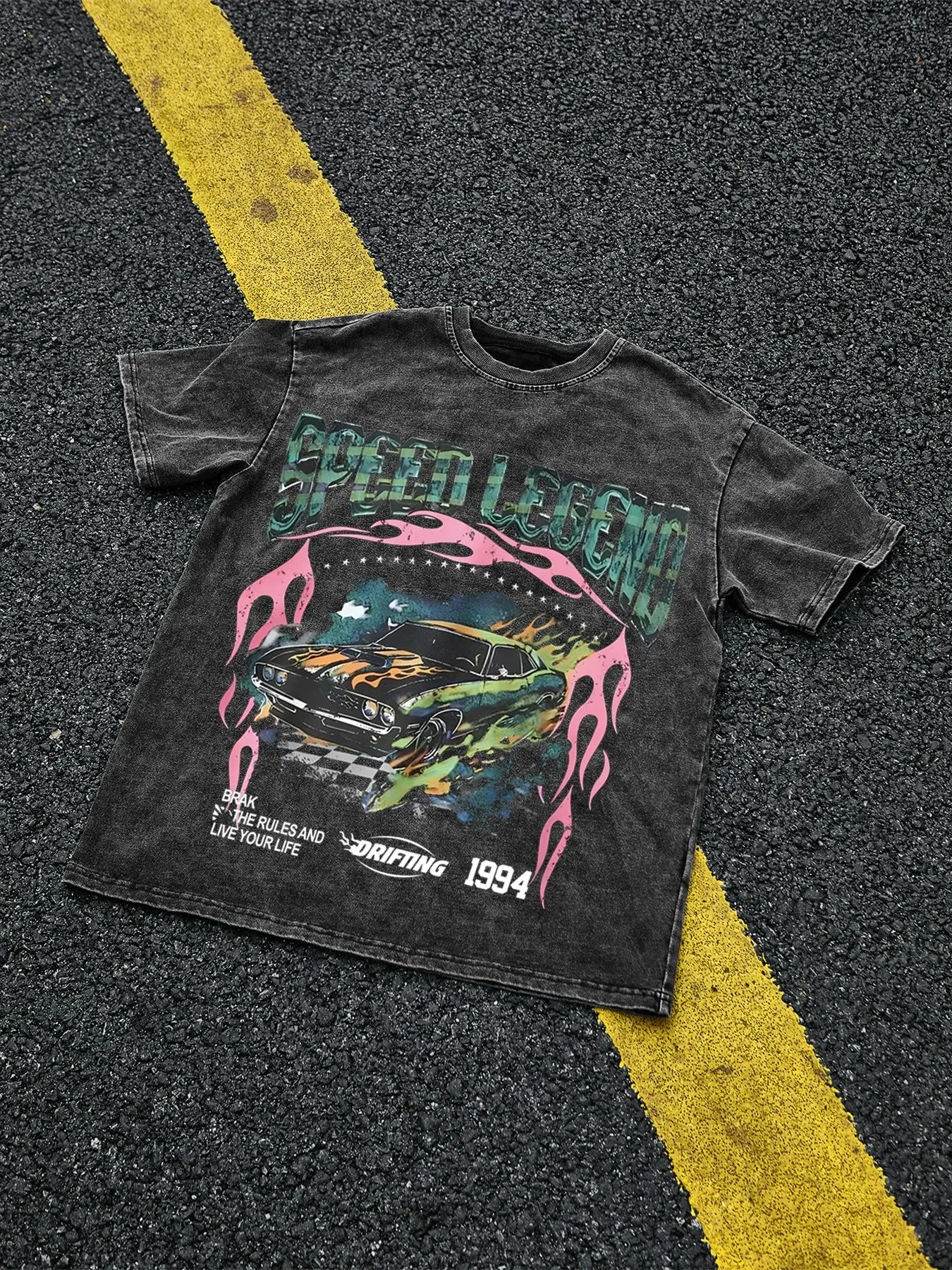 Men's Washed Cotton Short Sleeve T-Shirt, Y2K Car Print, Casual Fitted Graphic Tee, Summer Fashion, Menswear, Comfortable and Stylish, Streetwear, Soft