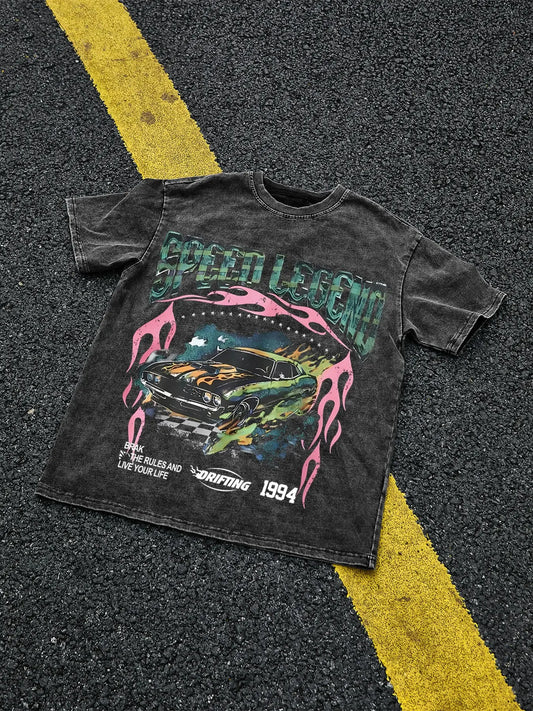 Men's Washed Cotton Short Sleeve T-Shirt, Y2K Car Print, Casual Fitted Graphic Tee, Summer Fashion, Menswear, Comfortable and Stylish, Streetwear, Soft