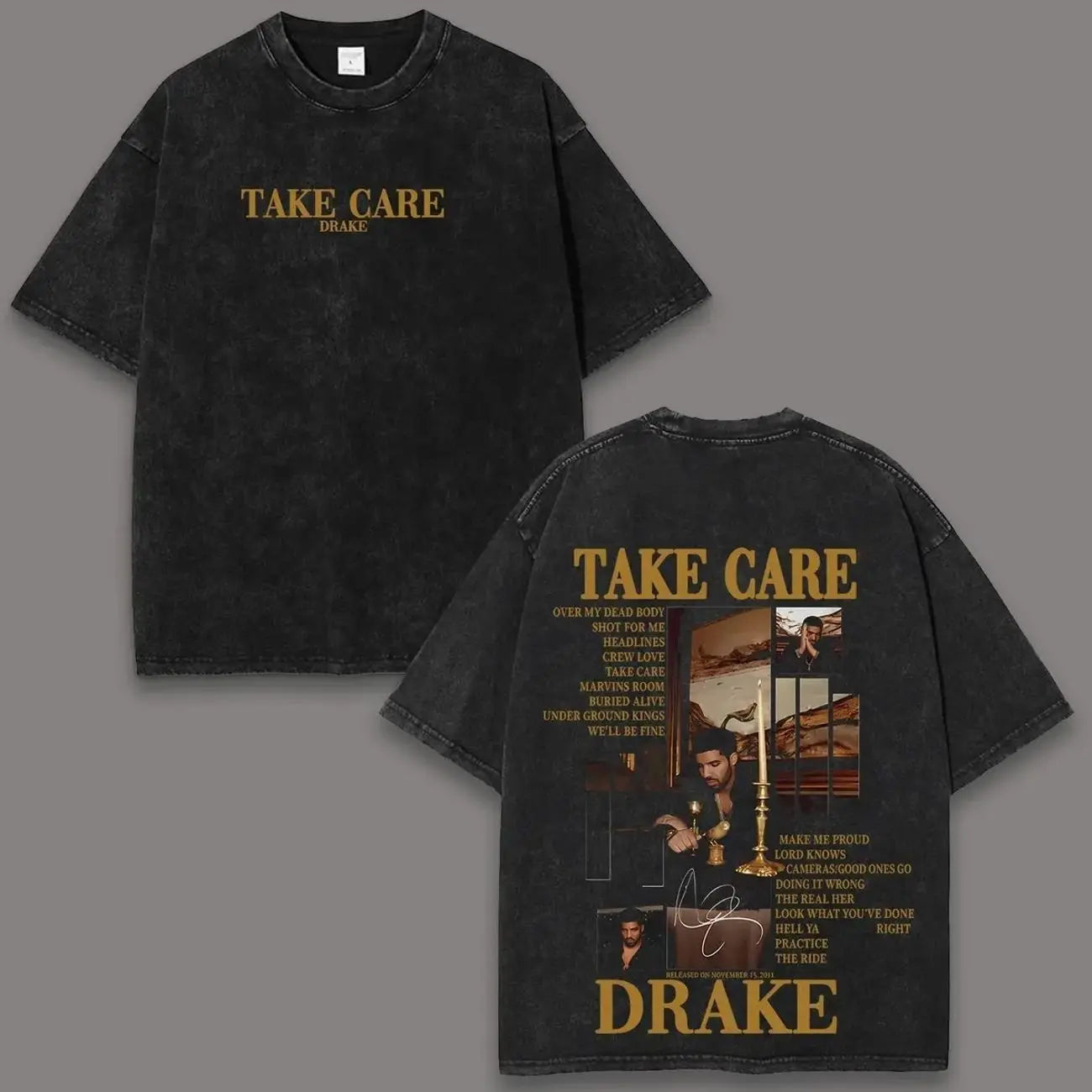 Drake "Take Care" Acid Washed T-Shirt & Tanktop – Y2K Retro Vintage rap Music Graphic Tee, Oversized Unisex Soft Cotton Streetwear, Fan Lover Gift OT7 LP3
