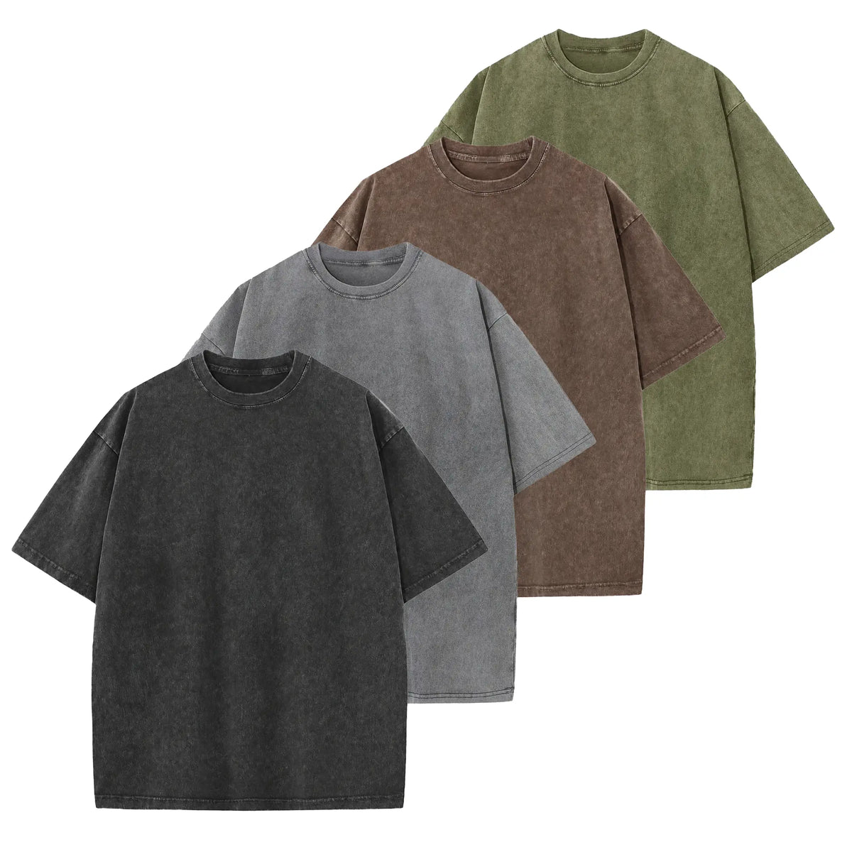 Men's 4-Pack Oversized 240g Pure Cotton Short-Sleeve T-Shirts - Unisex Baggy Plain Foldable Clothes, Acid Wash Loose-Fit Retro Streetwear, Soft Breathable Heavyweight Tops for Everyday Wear, Gym, Shortsleeve, All Seasons